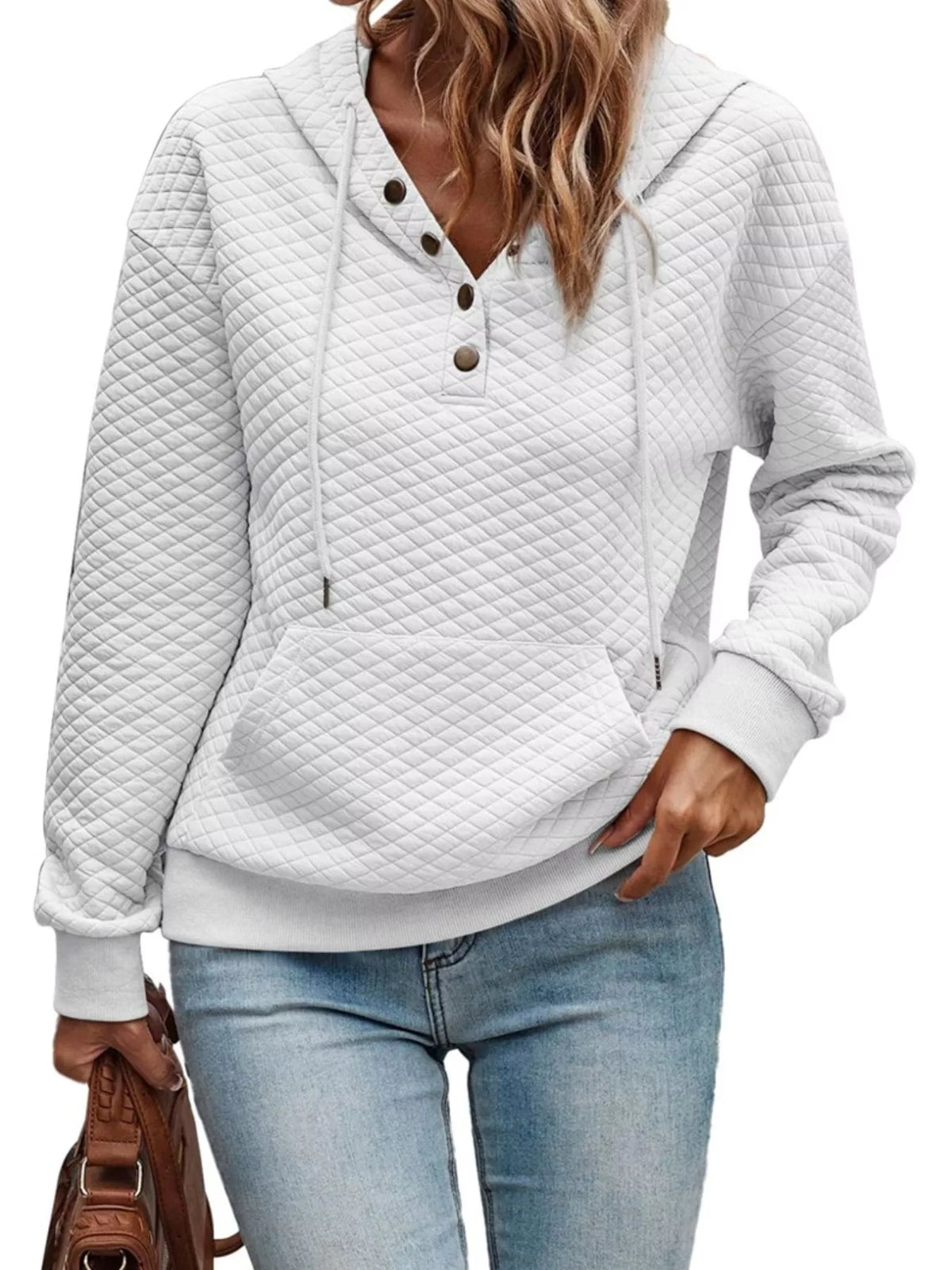Quilt Drop Draw: Drawstring Textured Dropped Shoulder Hoodie