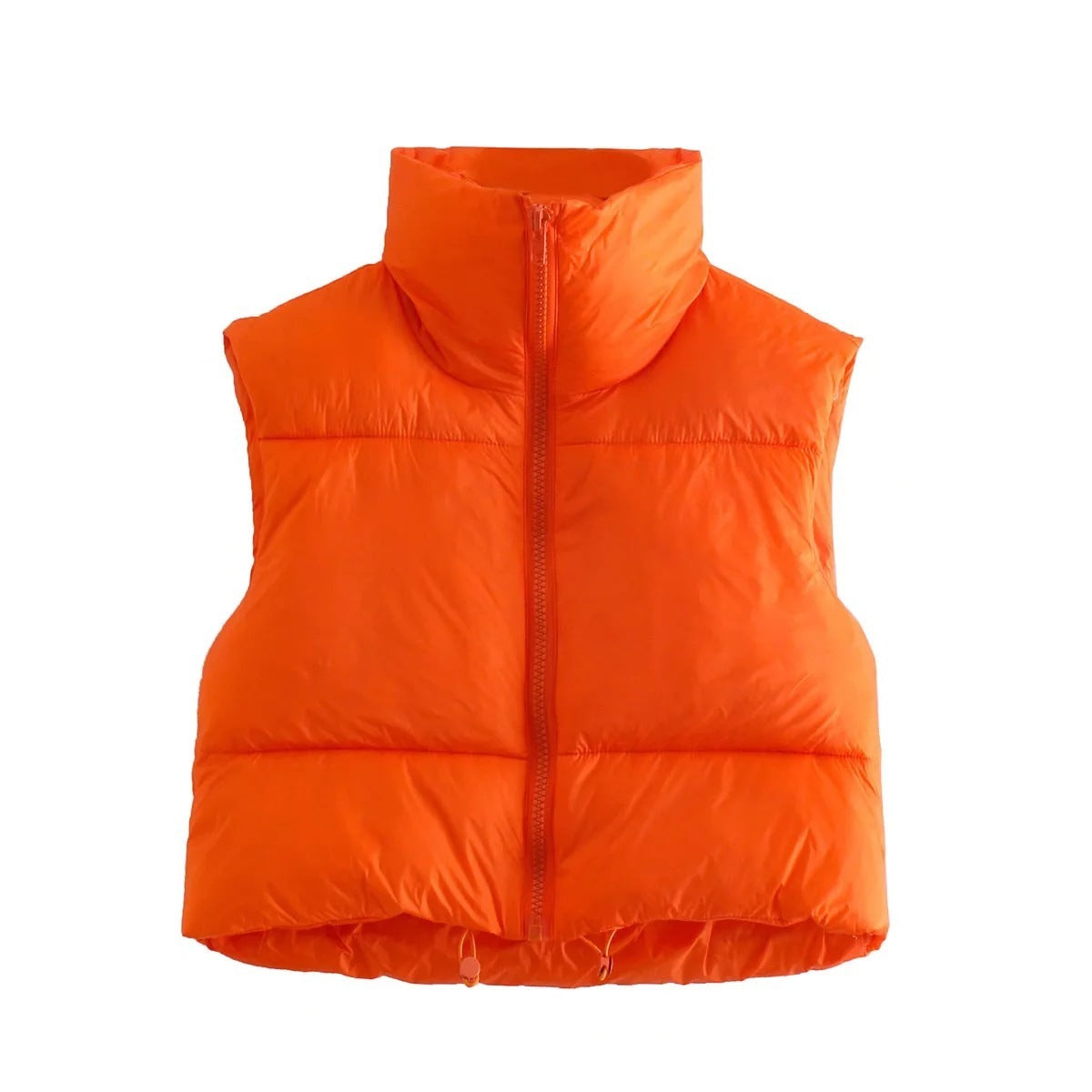 Orange puffer vest on a white background