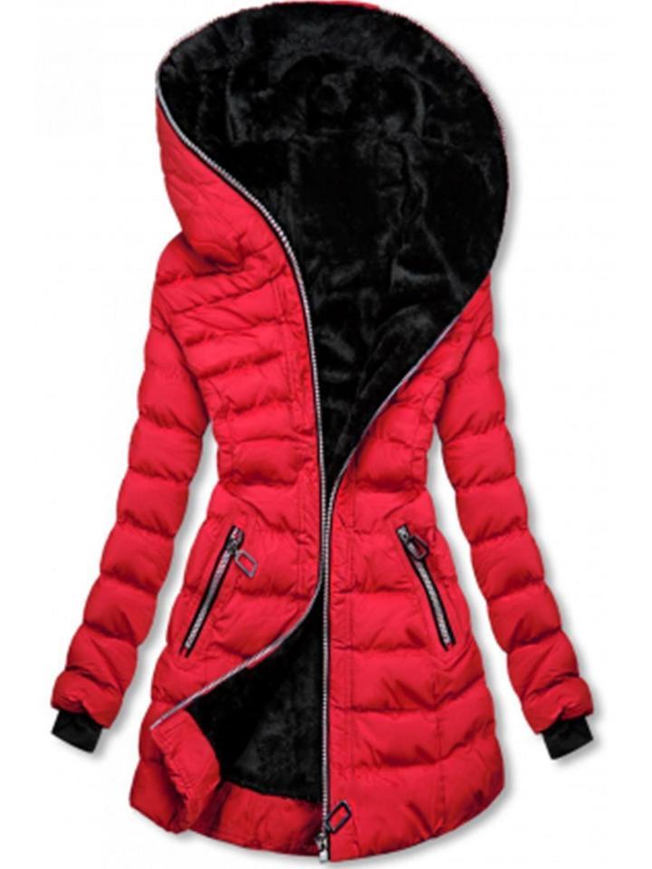 Velvet Whisper: Hooded Long-Sleeved Warm Cotton Puffer Jacket in Bold Hues