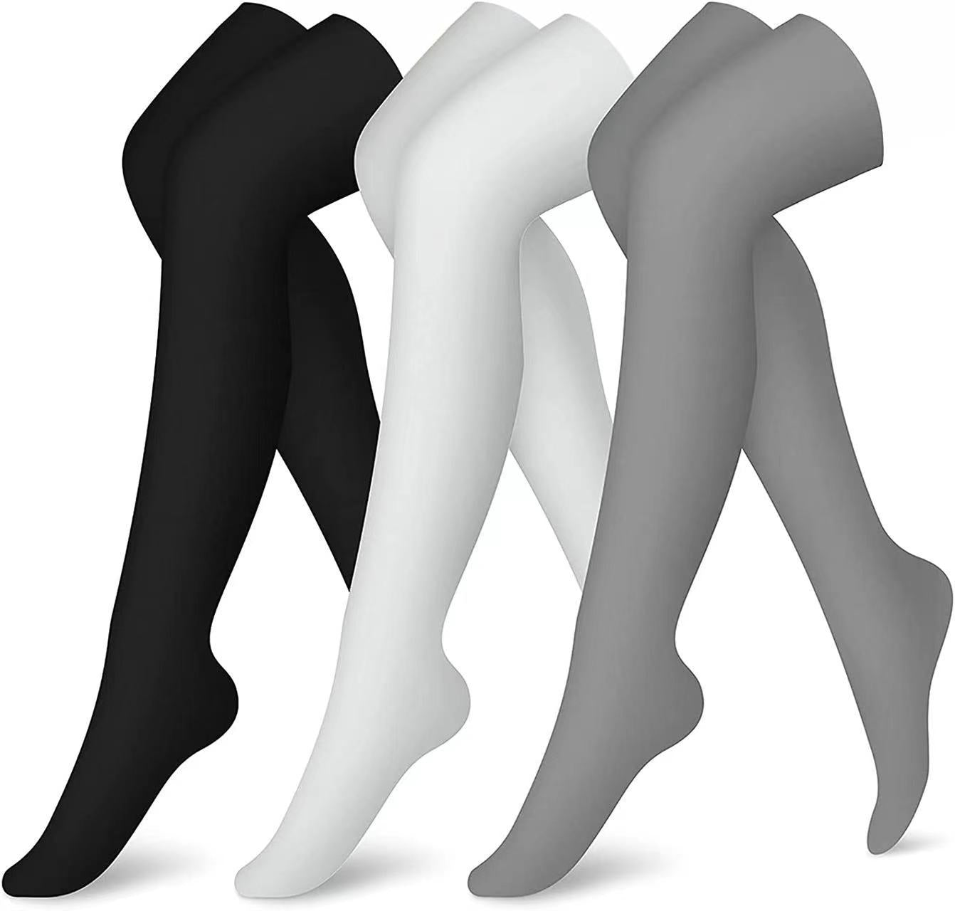 Black, white, and gray tights on a white background