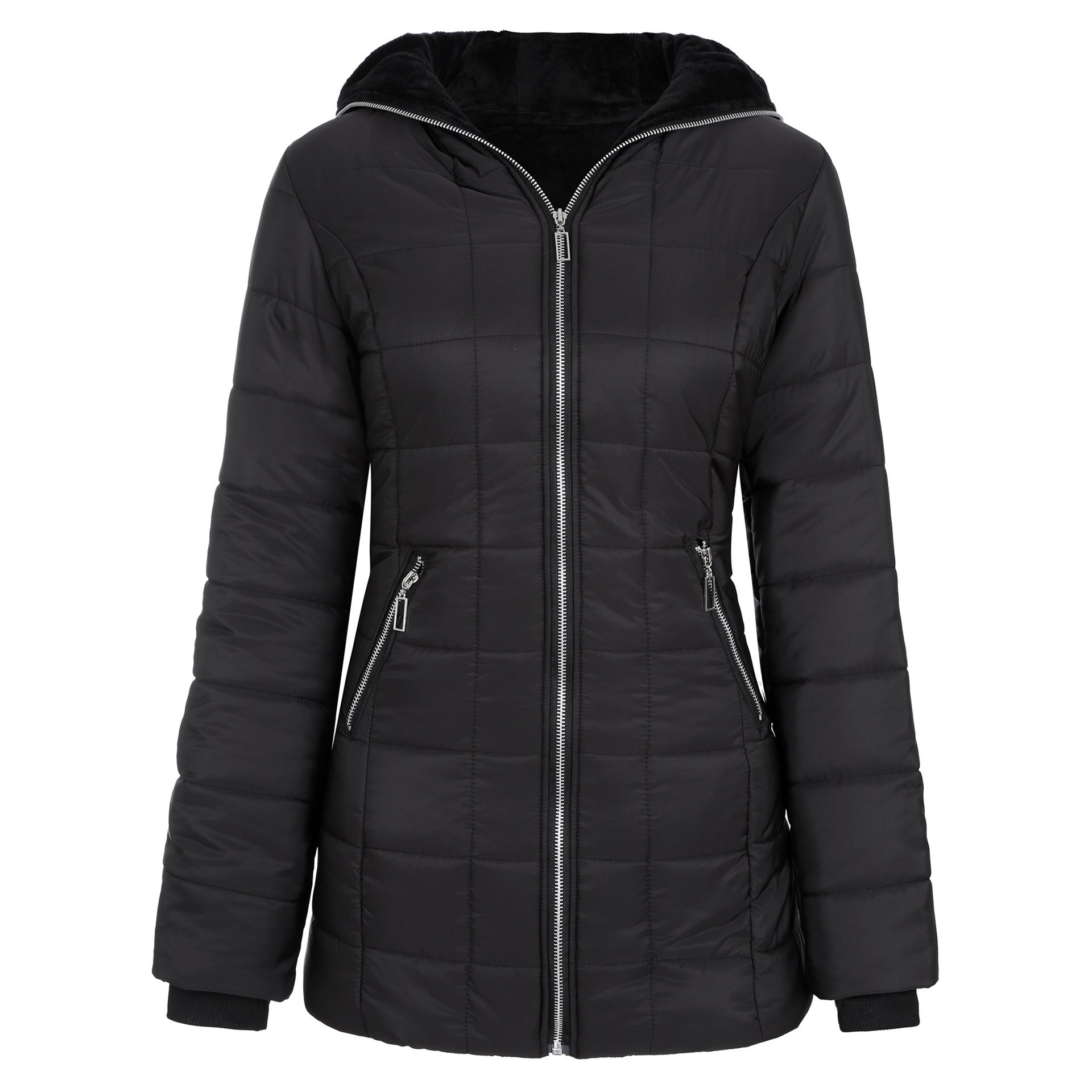 Velvet Whisper: Hooded Long-Sleeved Warm Cotton Puffer Jacket in Bold Hues