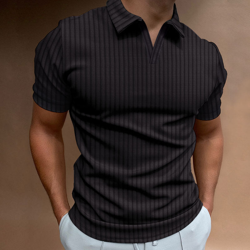 Introducing our Men's Striped Lapel V-line Polo Shirt, for a stylish and comfortable look! Made with a high-quality fabric, this polo shirt features a modern V-line design and classic striped lapel. Perfect for any casual occasion and sure to make a statement. Don't sacrifice style for comfort - have both with our polo shirt!