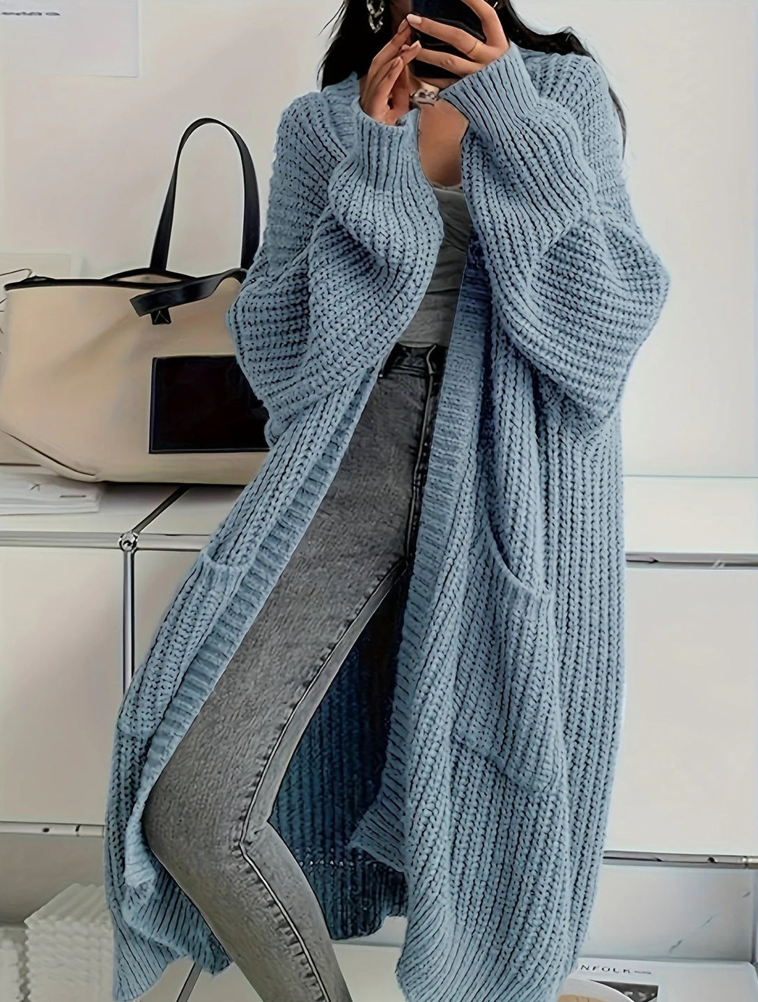 Whispered Opulence: Loose Thick Knit Coat in Effortless Chromatic Grace