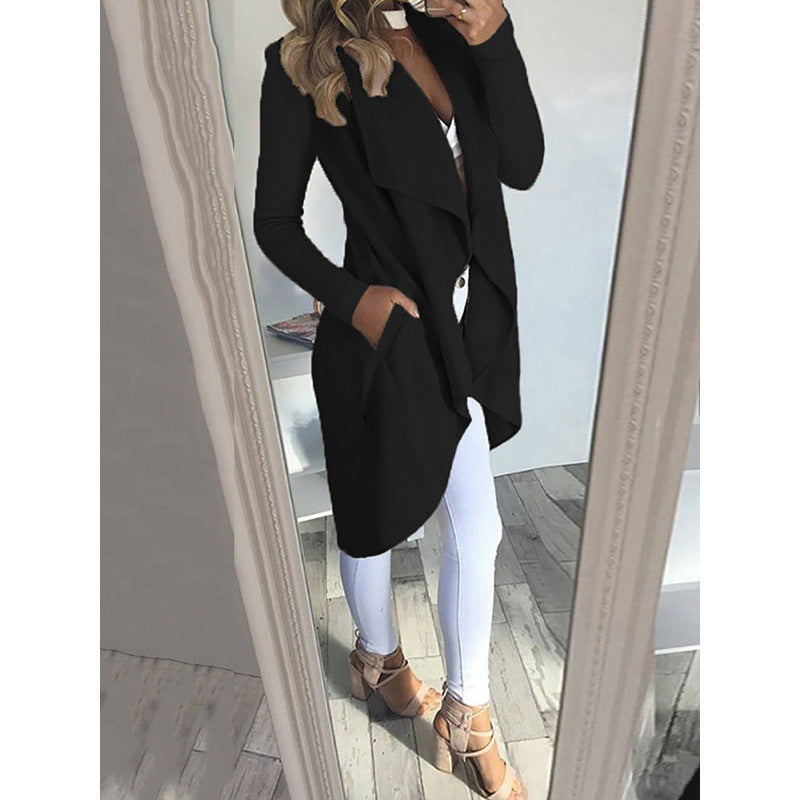 Sleek Silhouette: Polo Collar Slim Fit Long Trench Coat in Timeless Hues