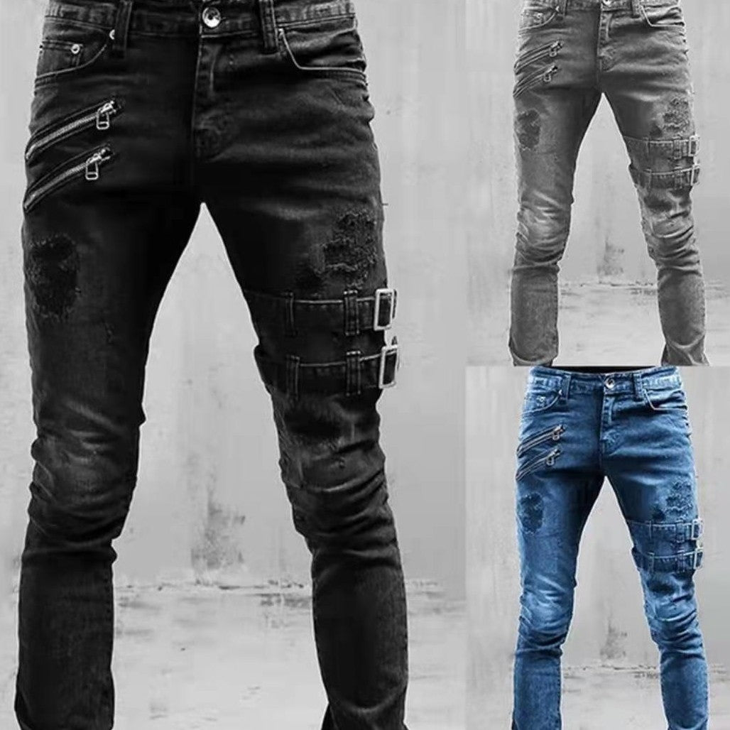 Rock your style with these trendy, worn and ripped Rockstar jeans for men. Constructed with high-quality denim, these jeans offer a comfortable and stylish fit that will elevate your wardrobe. Perfect for any occasion, these jeans will give you that effortlessly cool and edgy look you've been searching for.