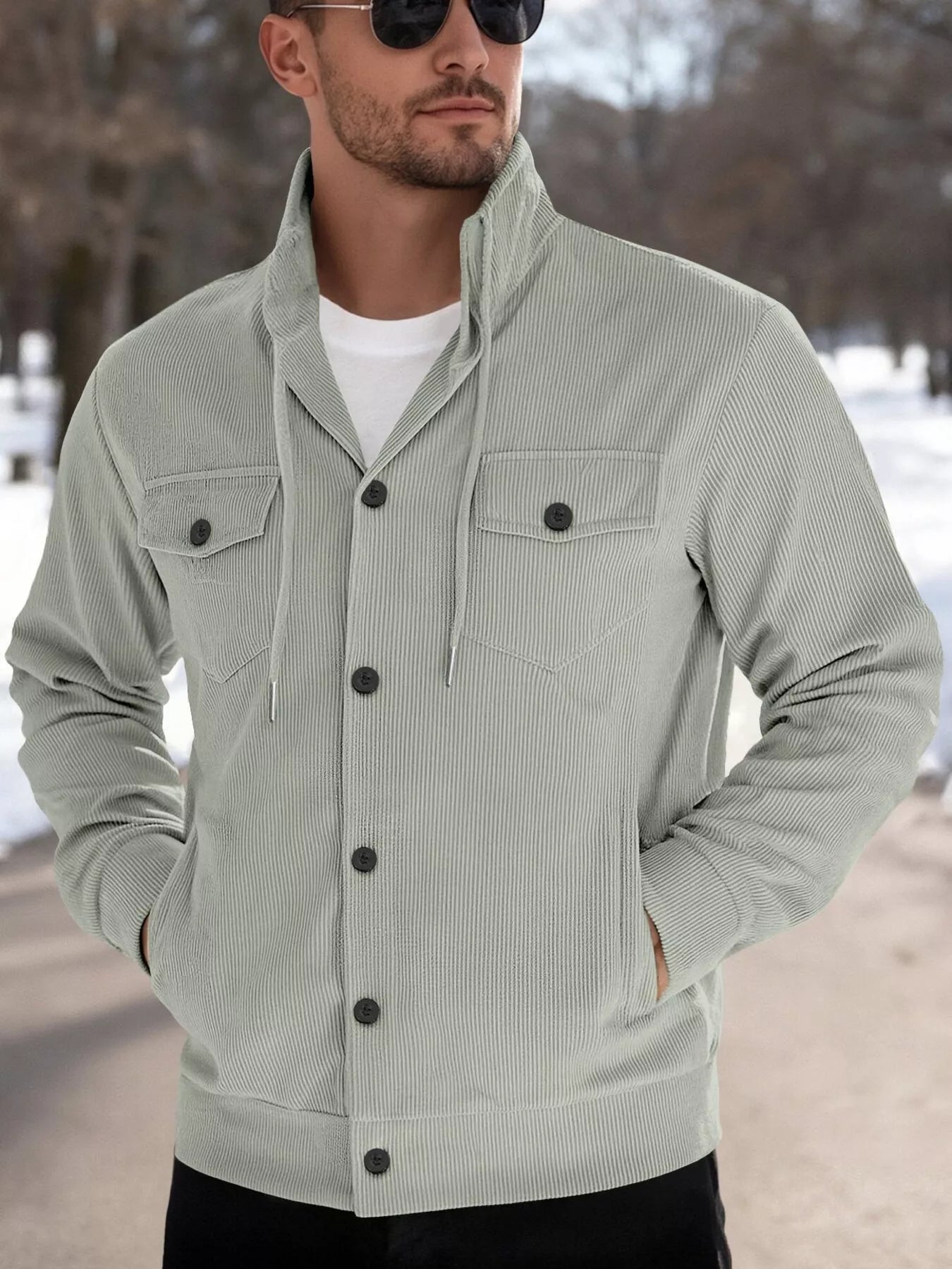 Men's Casual grey Corduroy Chic Button-Down Jacket 