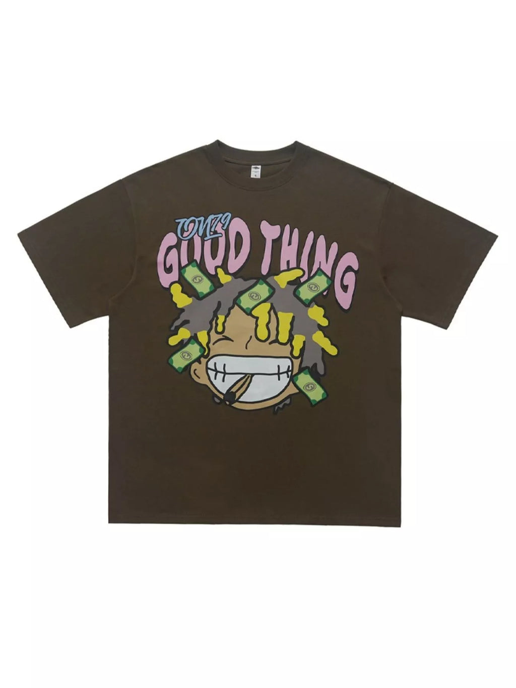 a brown fierceguy "Good Thing" graphic t-shirt