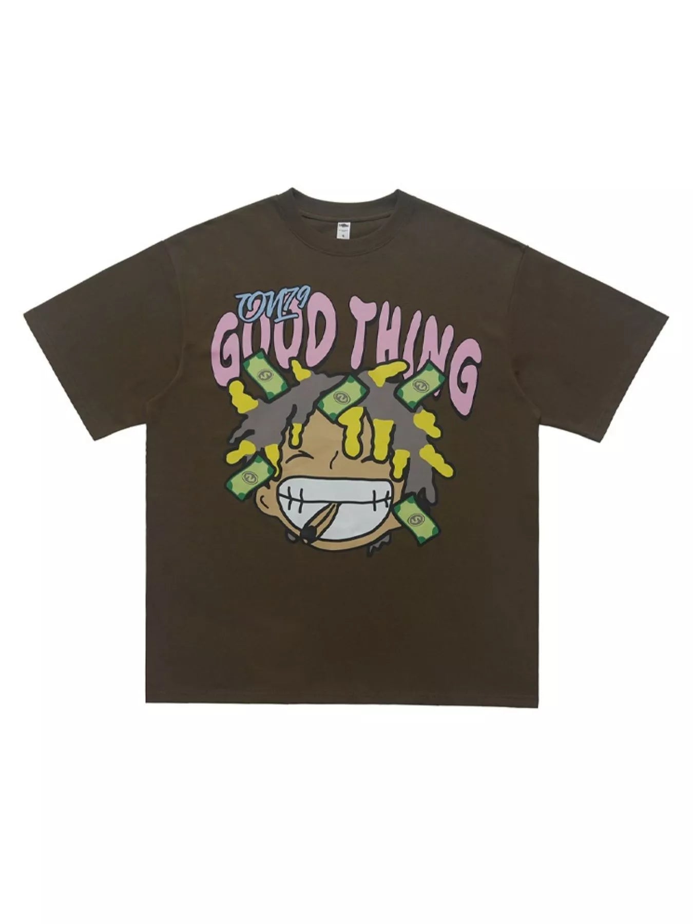 a brown fierceguy "Good Thing" graphic t-shirt