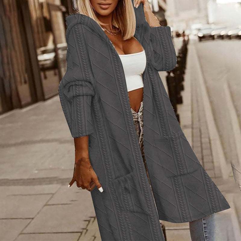 Textural Harmony: Oversized Hooded Longline Jacket for Seasonal Poise