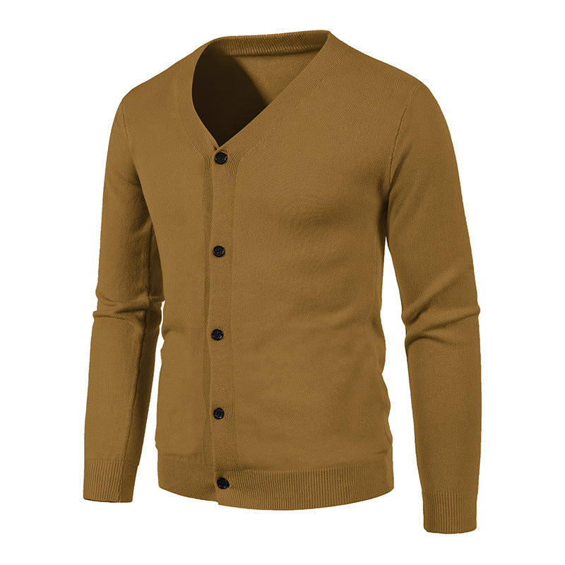 Men's Classic V-Neck Button Knit caramel Cardigan