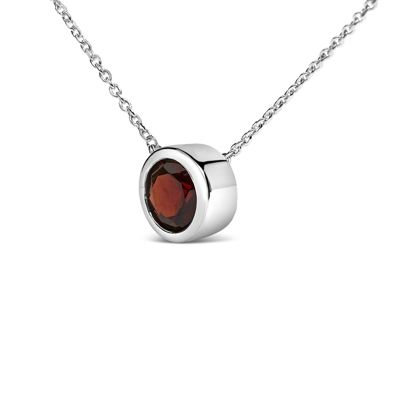 .925 Sterling Silver 7MM Bezel Set Created Gemstone Pendant Necklace - 18 Inches