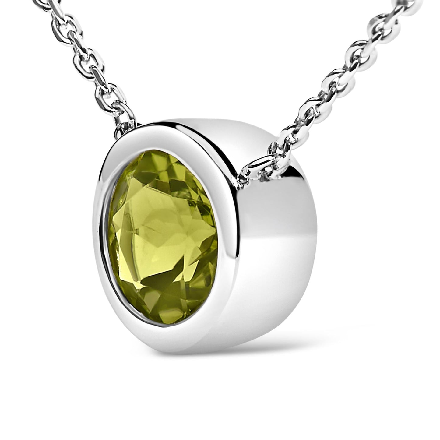 .925 Sterling Silver 7MM Bezel Set Created Gemstone Pendant Necklace - 18 Inches