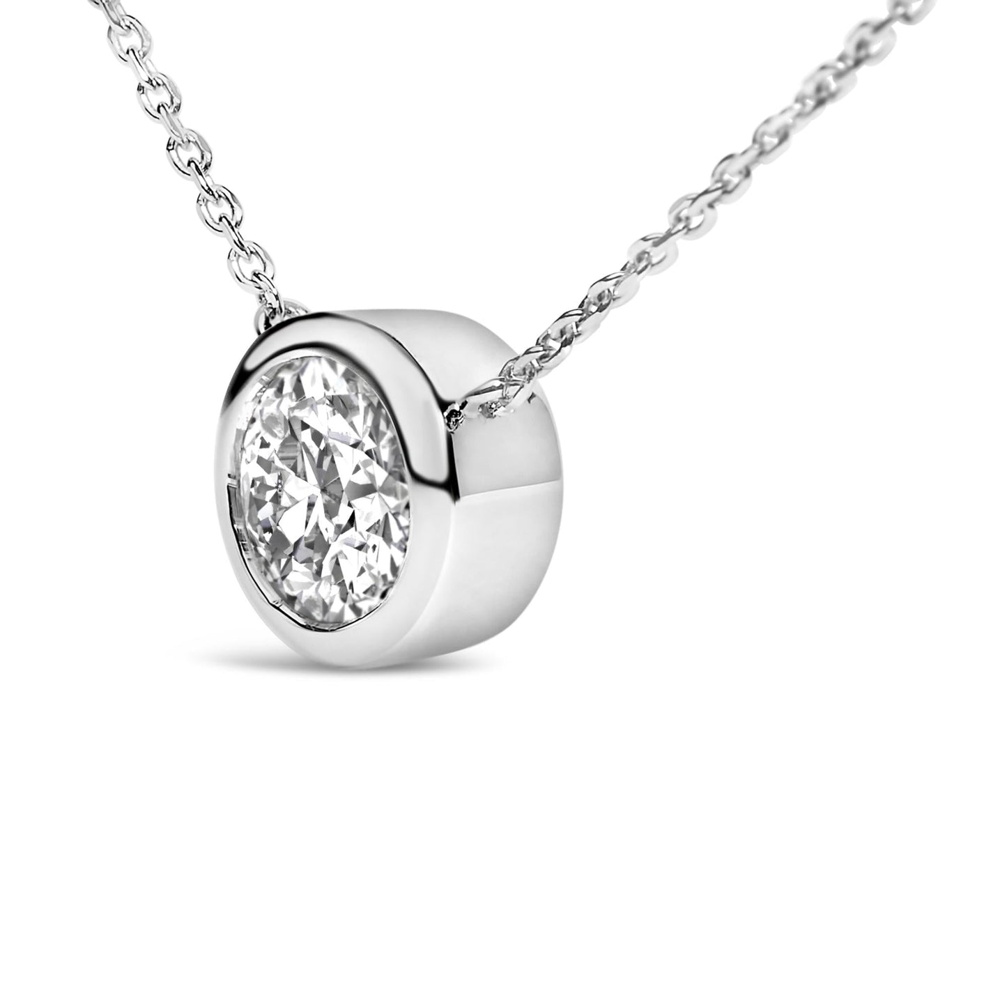 .925 Sterling Silver 7MM Bezel Set Created Gemstone Pendant Necklace - 18 Inches