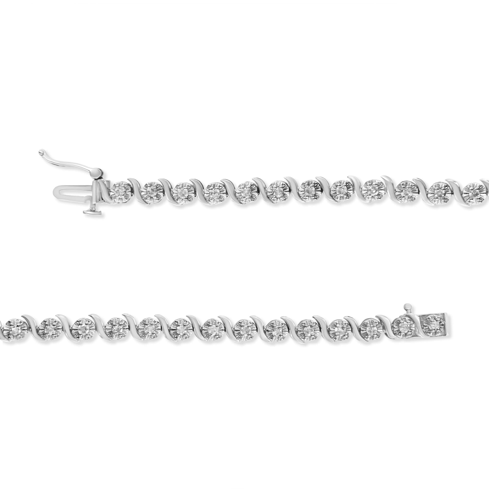 .925 Sterling Silver 1.0 Cttw Diamond Spiral Wave Curved-Link 7in Tennis Bracelet (I-J Color, I3 Clarity)