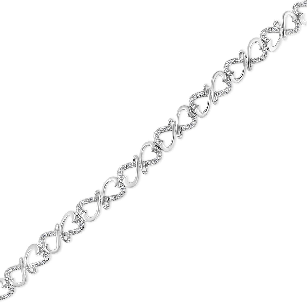 .925 Sterling Silver 1/3 Cttw Round-Cut Diamond Double Heart Infinity Link 7.25in Bracelet (H-I Color, I3 Clarity)