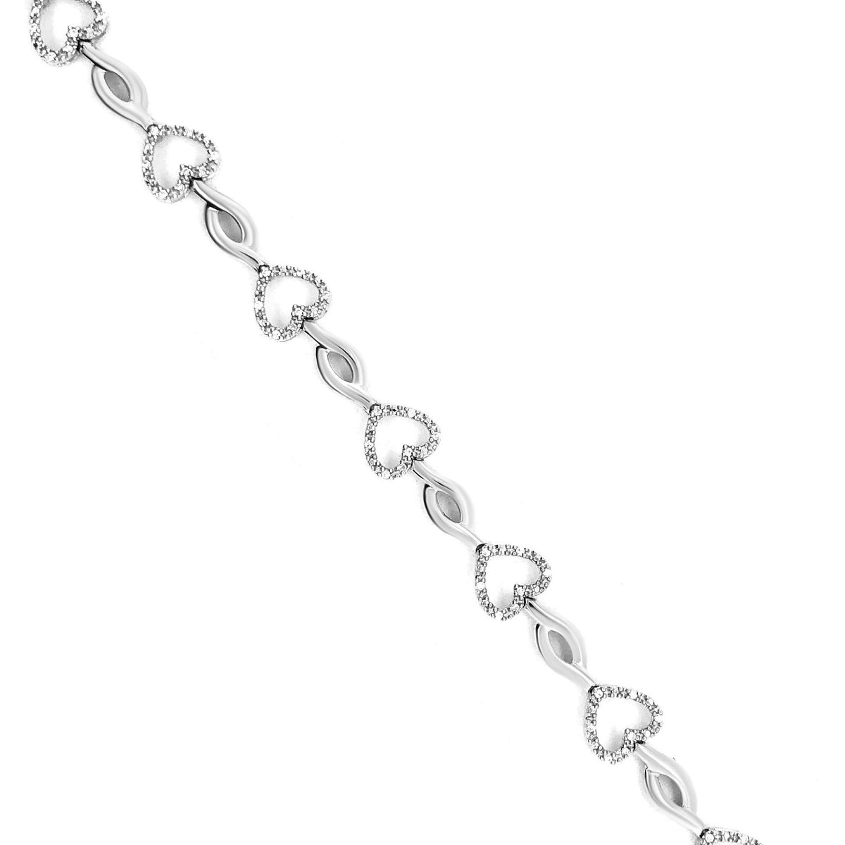 .925 Sterling Silver 1/4 Cttw Round-Cut Diamond Alternating Heart and Leaf Link Bracelet (I-J Color, I3 Clarity) - Size 7.25in