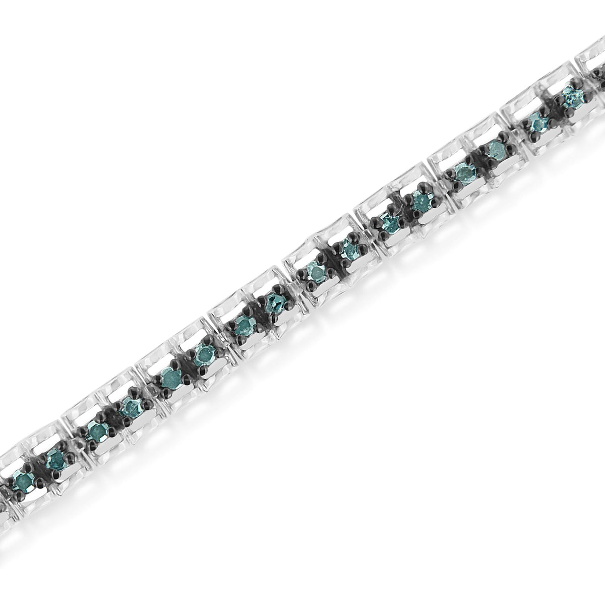 Black Rhodium over .925 Sterling Silver 1.0 Cttw Rose Cut Diamond Double-Link 7in Tennis Bracelet (Blue Color, I1-I2 Clarity)