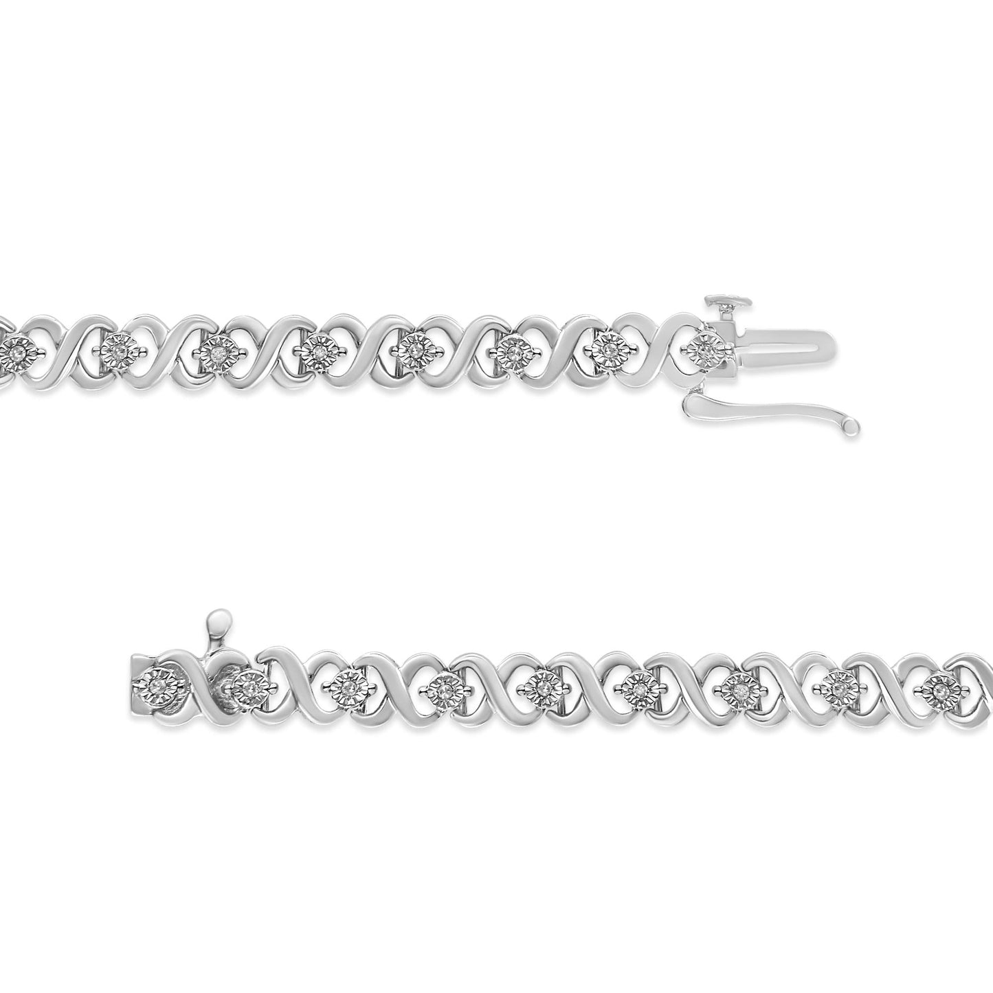 .925 Sterling Silver 1/6 Cttw Miracle Set Diamond Infinity Link and Station Tennis Bracelet (I-J Color, I3 Clarity) - 7.25 Inches