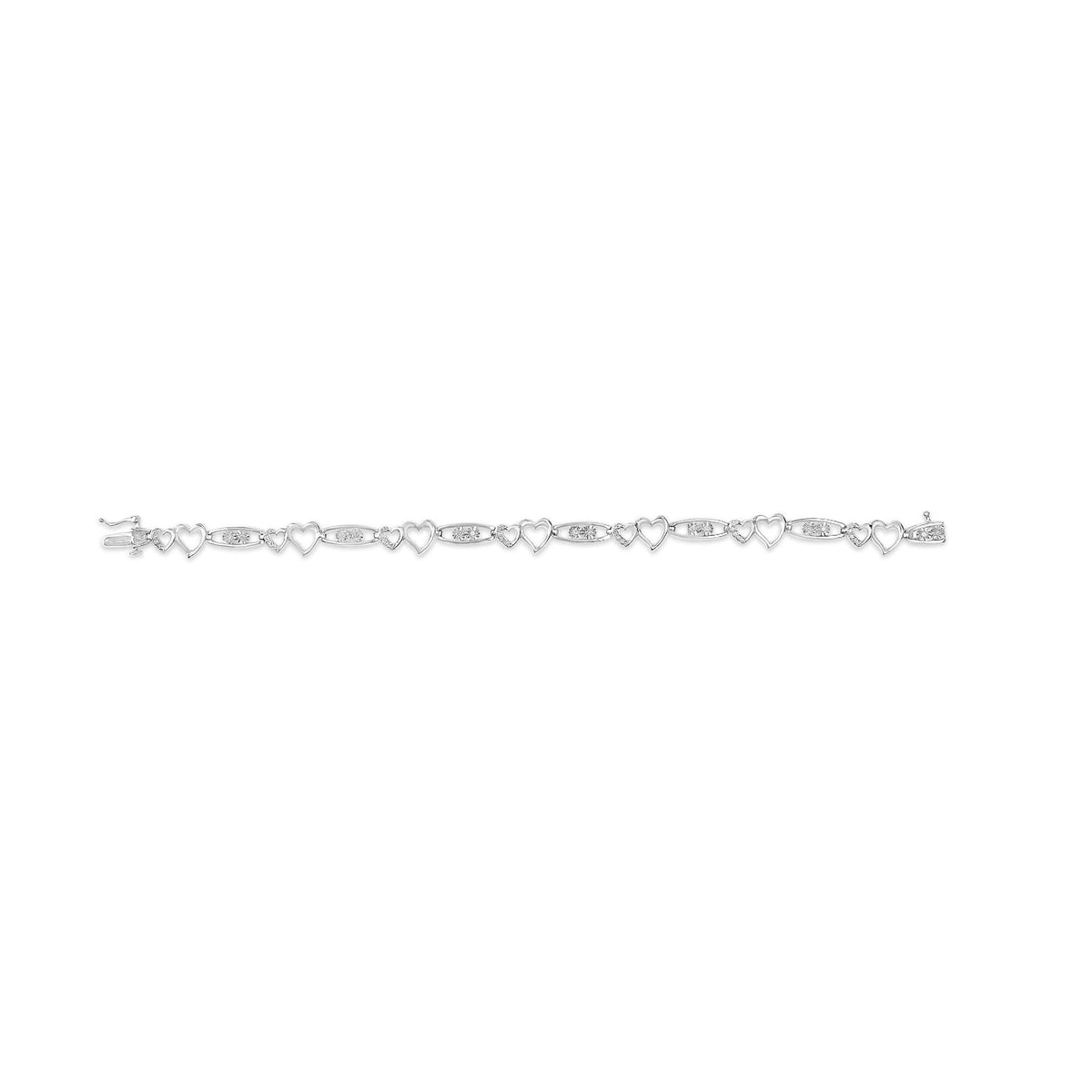 925 Sterling Silver 1/5 Cttw Diamond Double Heart Link Bracelet (I-J Color, I3 Clarity) - 7.25 Inches