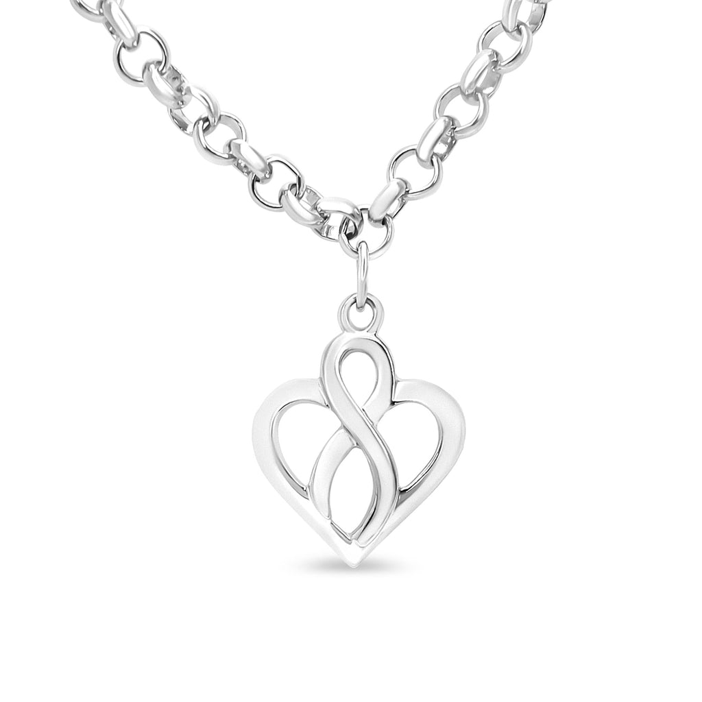 .925 Sterling Silver Open Heart with Center Vertical Infinity Chain Charm Bracelet - Size 7in