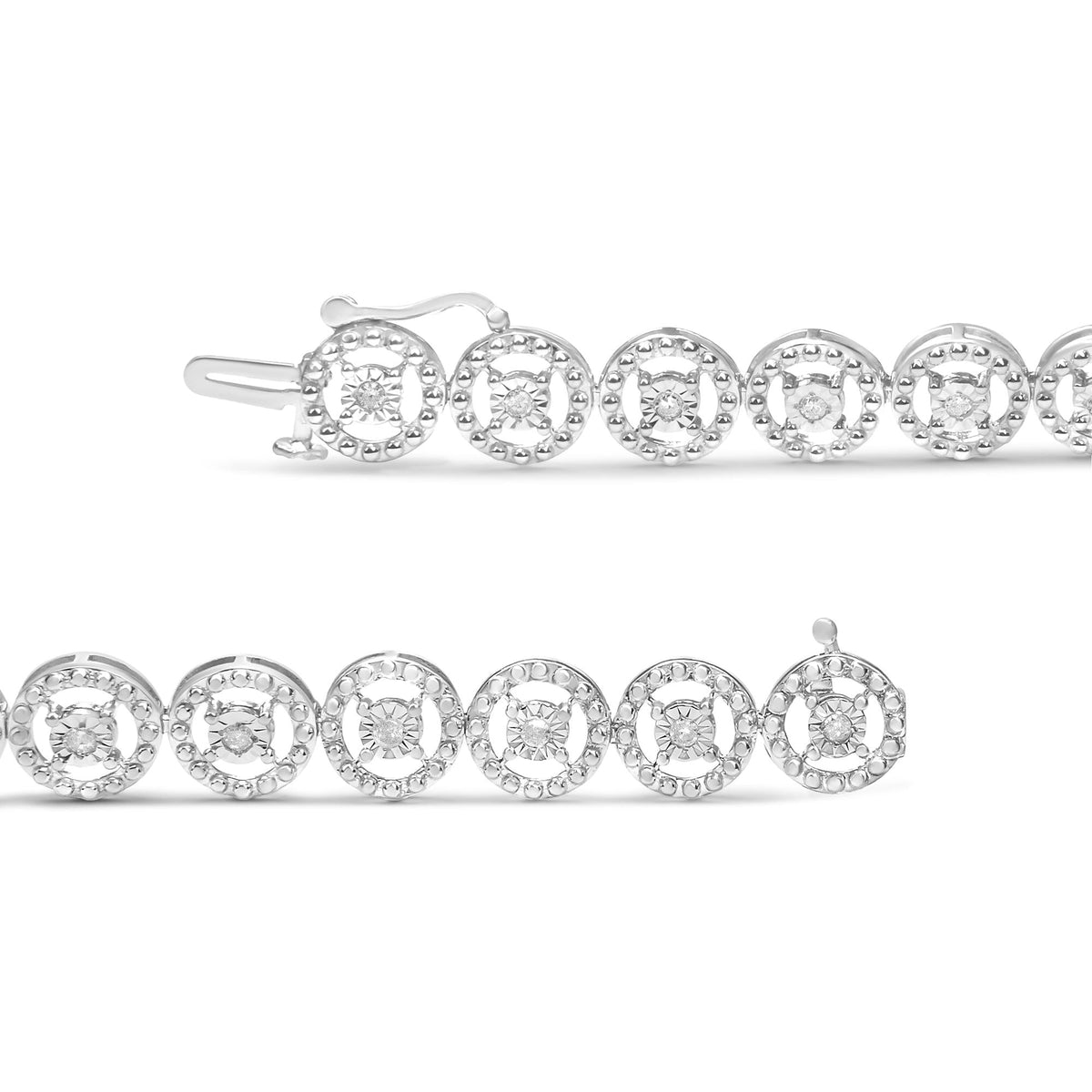 .925 Sterling Silver 1/2 Cttw Diamond Nested Circle Miracle Set Open Wheel 7in Fashion Link Bracelet (I-J Color, I3 Clarity)