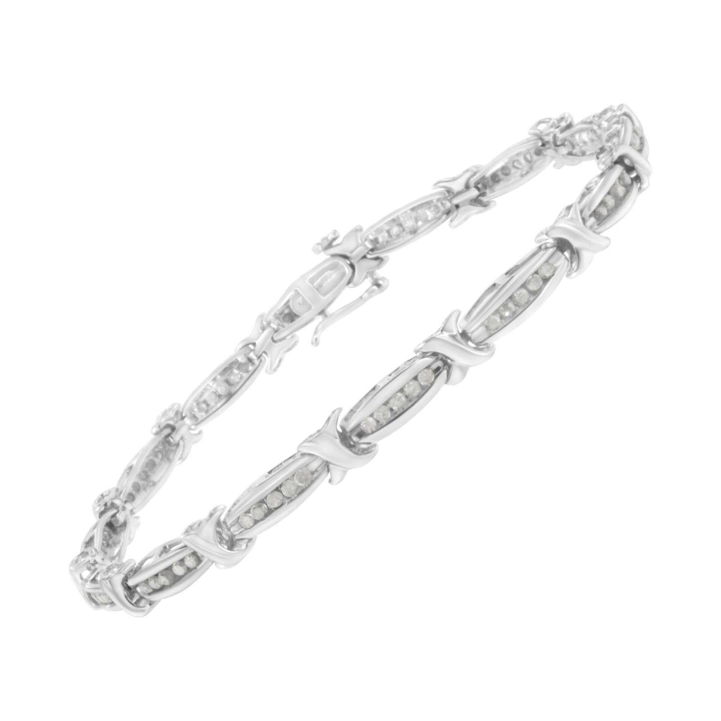 .925 Sterling Silver 1.0 Cttw Diamond Channel Set Tapered & X-Link 7in Tennis Bracelet (I-J Color, I2-I3 Clarity)