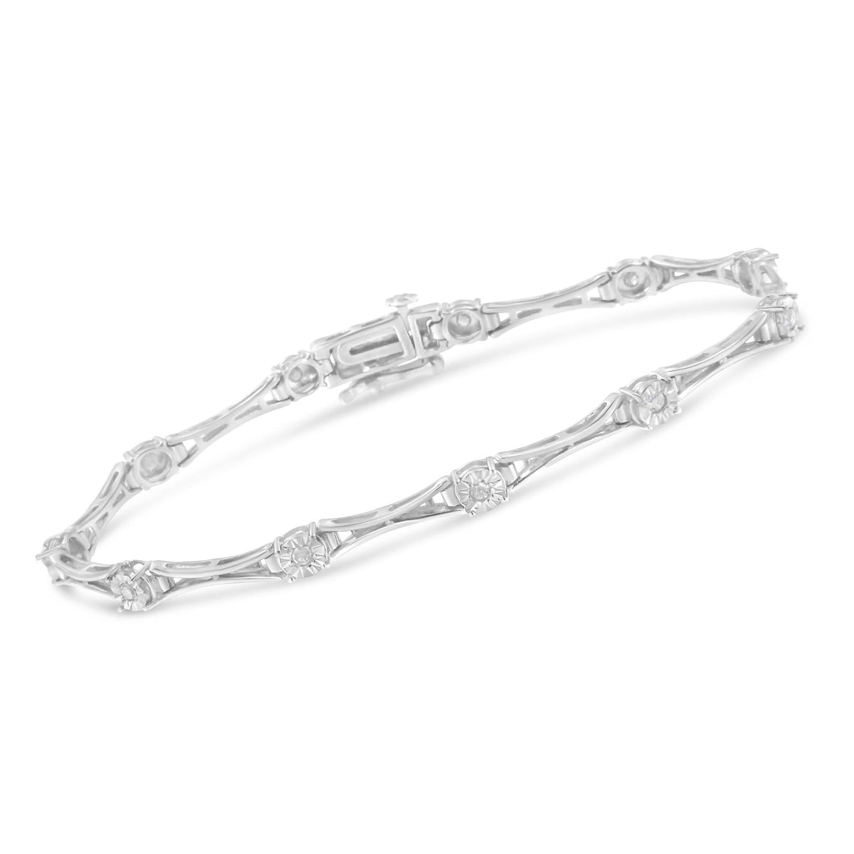 .925 Sterling Silver 1/4 Cttw Diamond Miracle-Set Flared-Bar 7in Link-Style Tennis Bracelet (I-J Color, I3 Clarity)