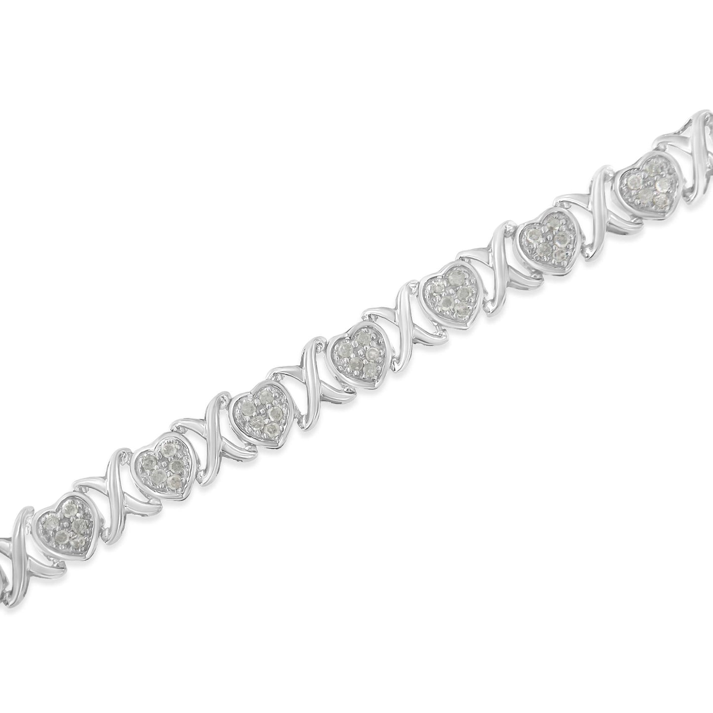 .925 Sterling Silver 1.0 Cttw Diamond Heart & X-Link 7in Tennis Bracelet (I-J Color, I2-I3 Clarity)
