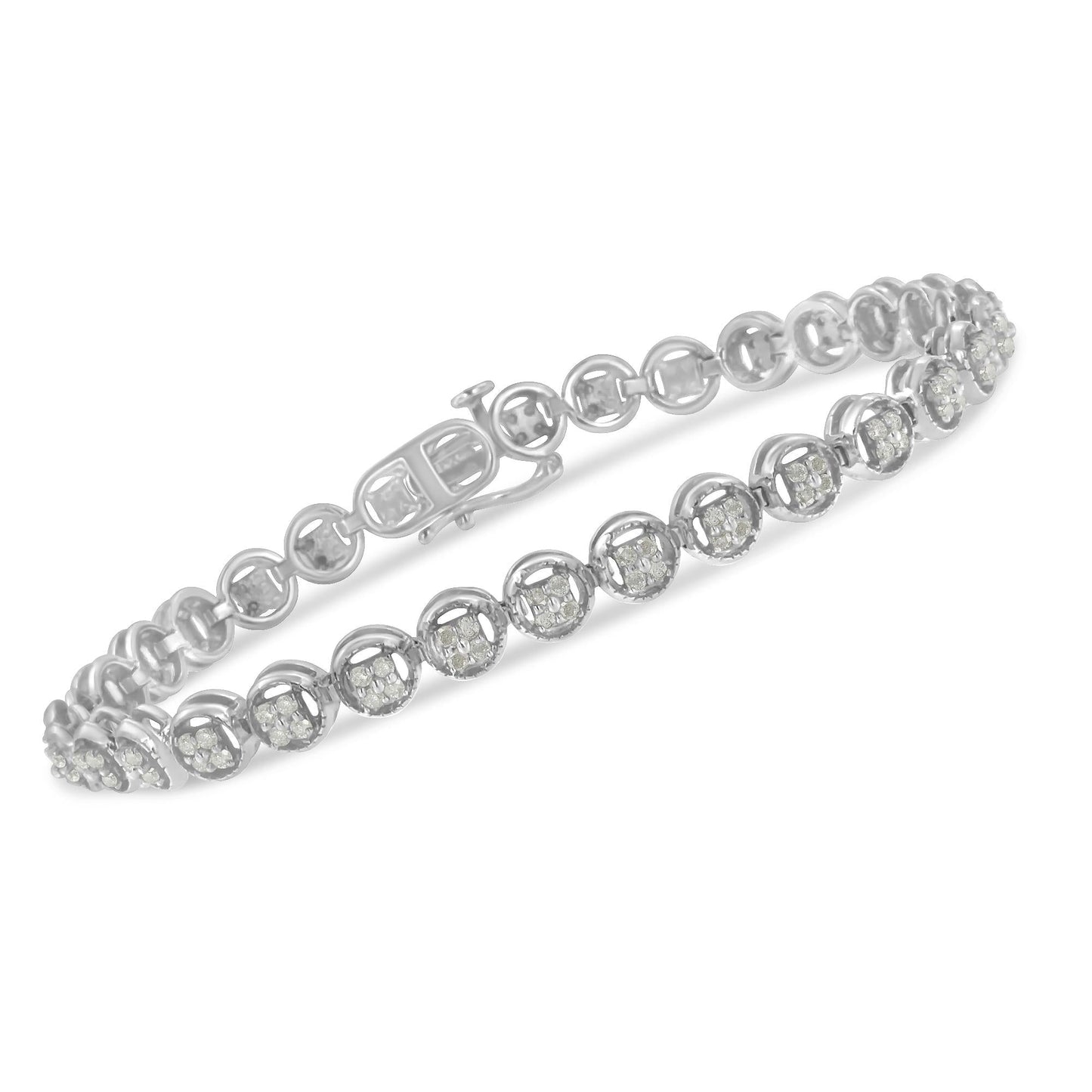 .925 Sterling Silver 1-1/3 Cttw Diamond 7in Open Circle Wheel Link Tennis Bracelet (I-J Color, I2-I3 Clarity)