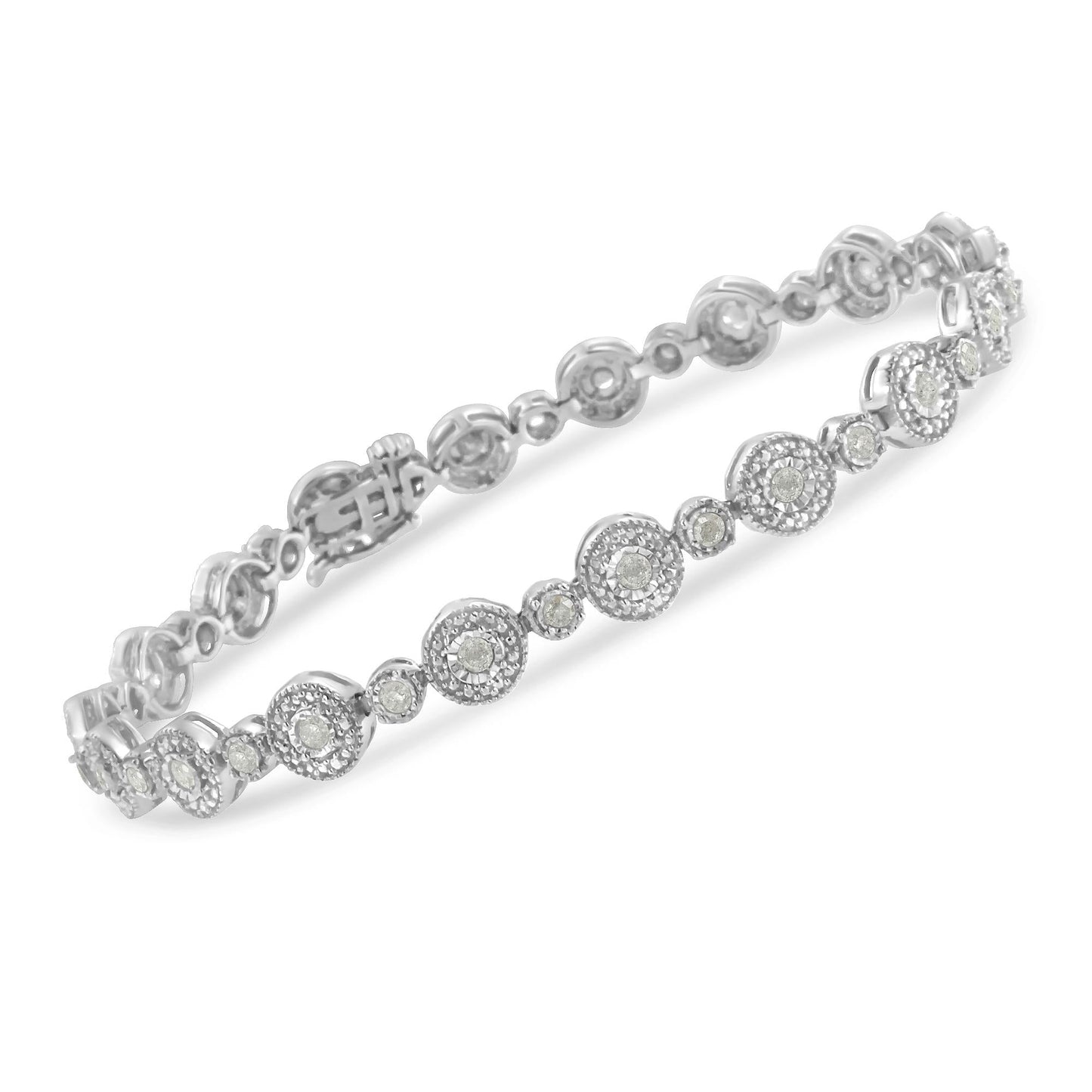 .925 Sterling Silver 1 1/3 cttw Miracle Plate Set Diamond Alternating Link Bracelet (I-J Color, I3 Clarity) -7in