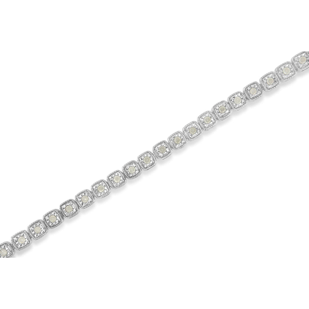 .925 Sterling Silver 1.0 Cttw Diamond Miracle-Set Square Milgrain 7in Link Tennis Bracelet (I-J Color, I3 Clarity)
