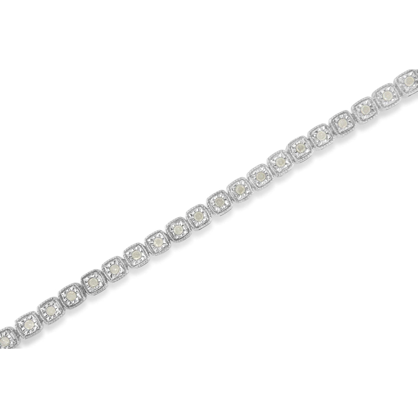 .925 Sterling Silver 1.0 Cttw Diamond Miracle-Set Square Milgrain 7in Link Tennis Bracelet (I-J Color, I3 Clarity)