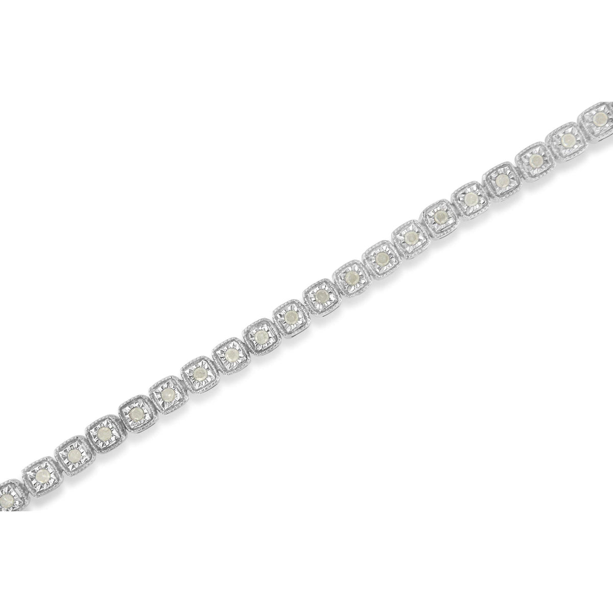 .925 Sterling Silver 1.0 Cttw Diamond Miracle-Set Square Milgrain 7in Link Tennis Bracelet (I-J Color, I3 Clarity)