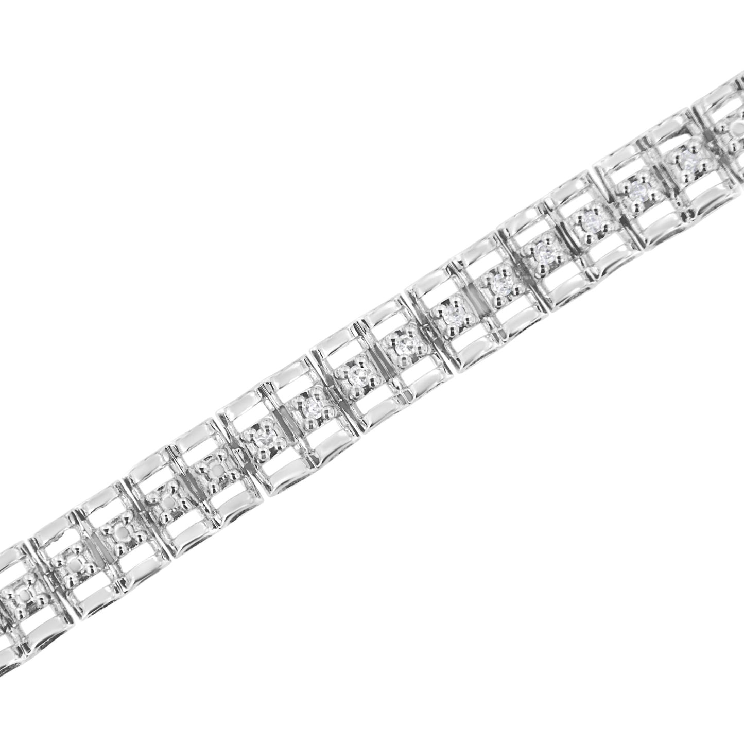 .925 Sterling Silver 1/10 Cttw Diamond Double-Link 7in Rolex Tennis Bracelet (I-J Color, I3 Clarity)