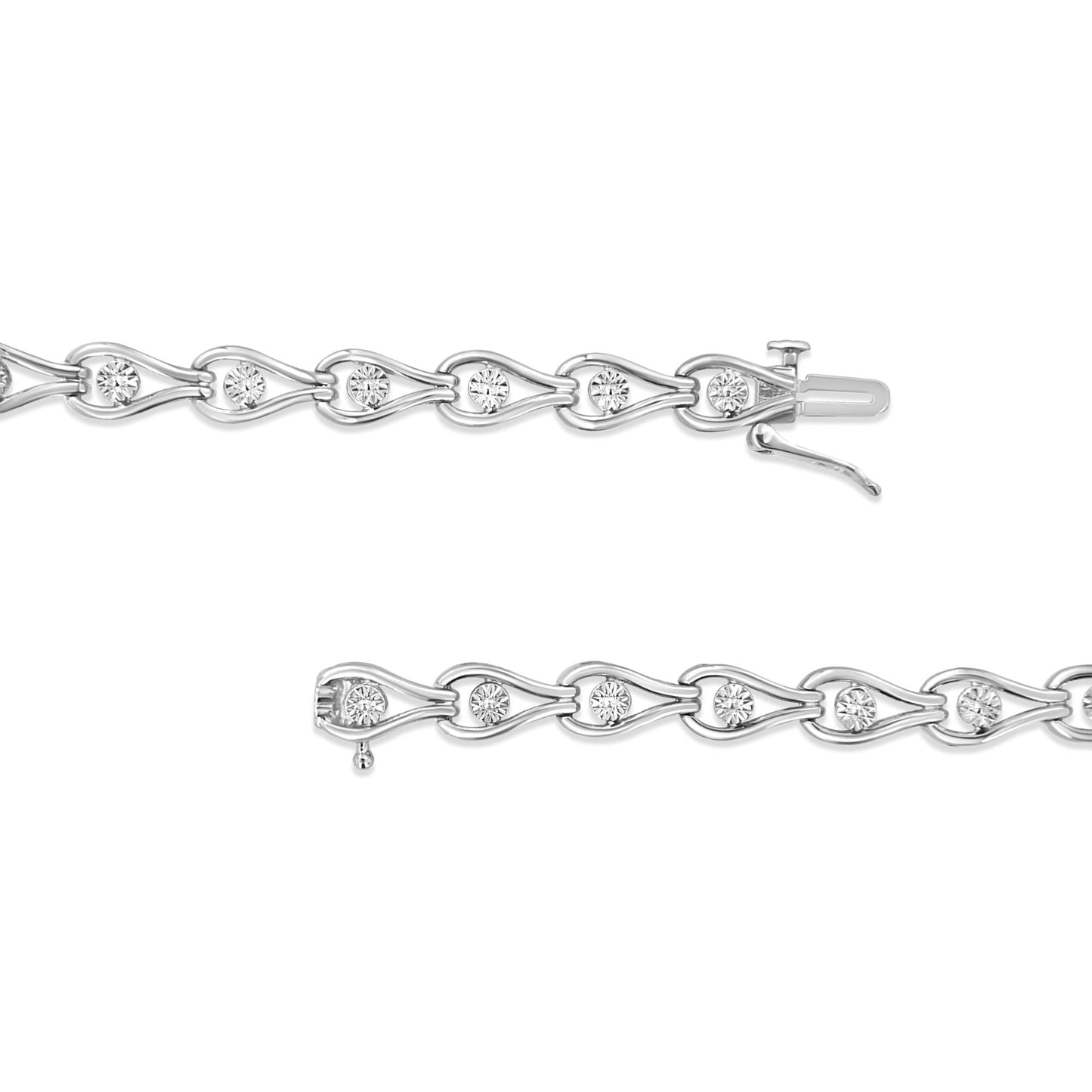 .925 Sterling Silver 1/10 Cttw Miracle-Set Diamond Pear Shape and Bezel Link Bracelet (I-J Color, I3 Clarity) - 7.25in