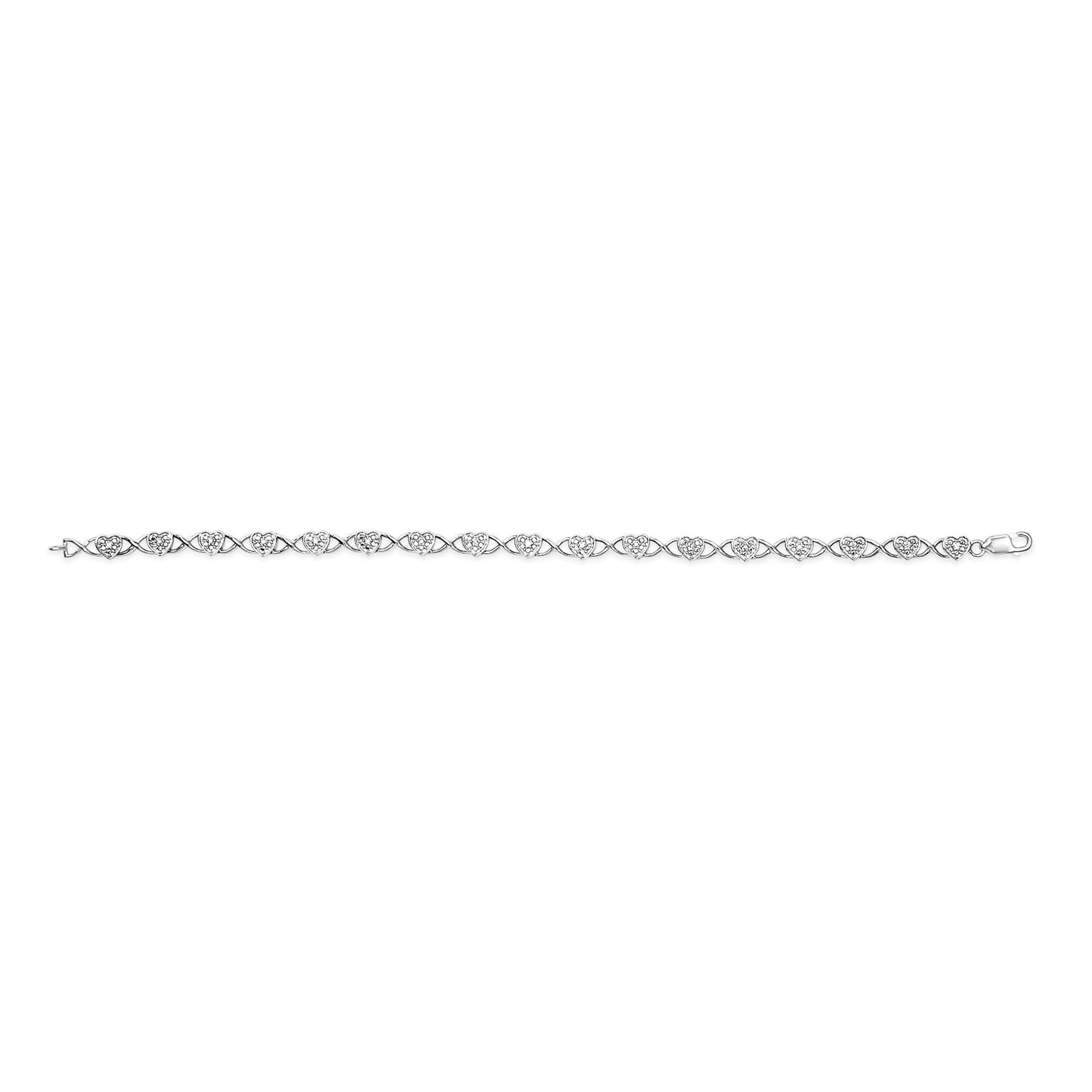 .925 Sterling Silver Diamond Accent Heart Link Bracelet (I-J Color, I3 Clarity) - 7.25in
