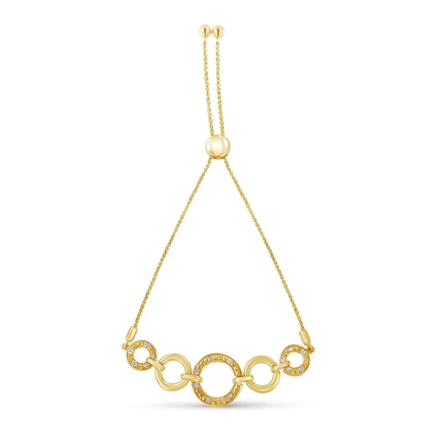 10K Yellow Gold over .925 Sterling Silver Diamond Accented Graduated Infinity Open Circle 6in-9in Adjustable Bolo Bracelet (H-I Color, I2-I3 Clarity)