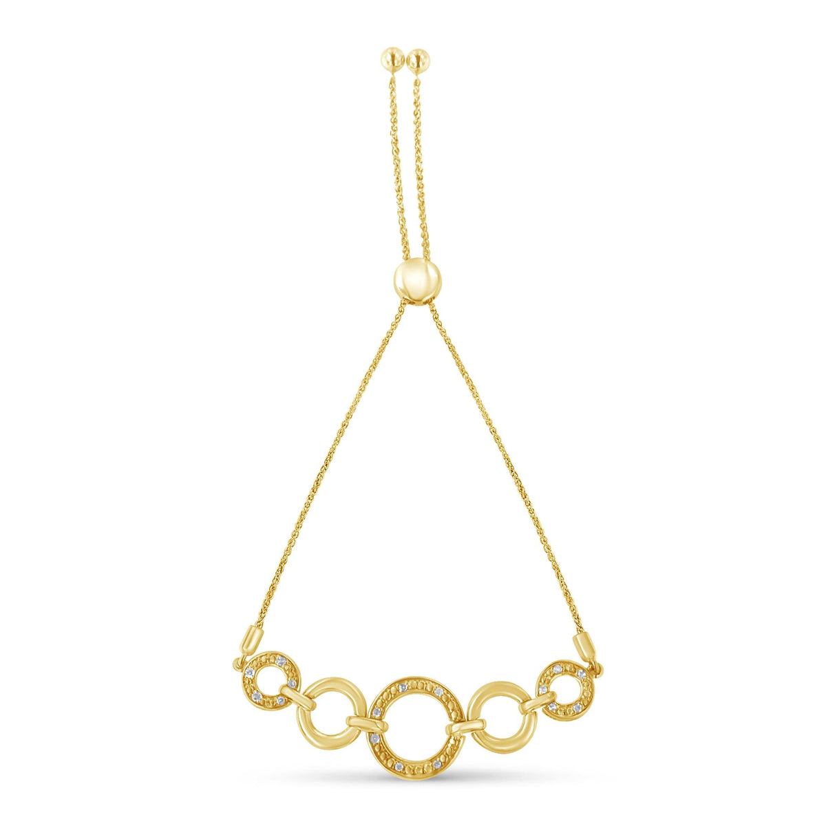 10K Yellow Gold over .925 Sterling Silver Diamond Accented Graduated Infinity Open Circle 6in-9in Adjustable Bolo Bracelet (H-I Color, I2-I3 Clarity)