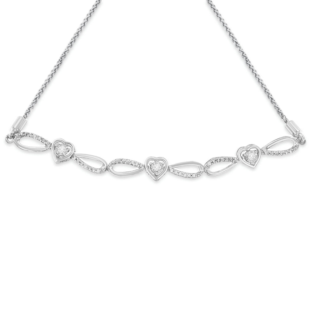 .925 Sterling Silver Diamond Accent Heart and Infinity 6in-9in Adjustable Bolo Bracelet (I-J Color, I3 Clarity)