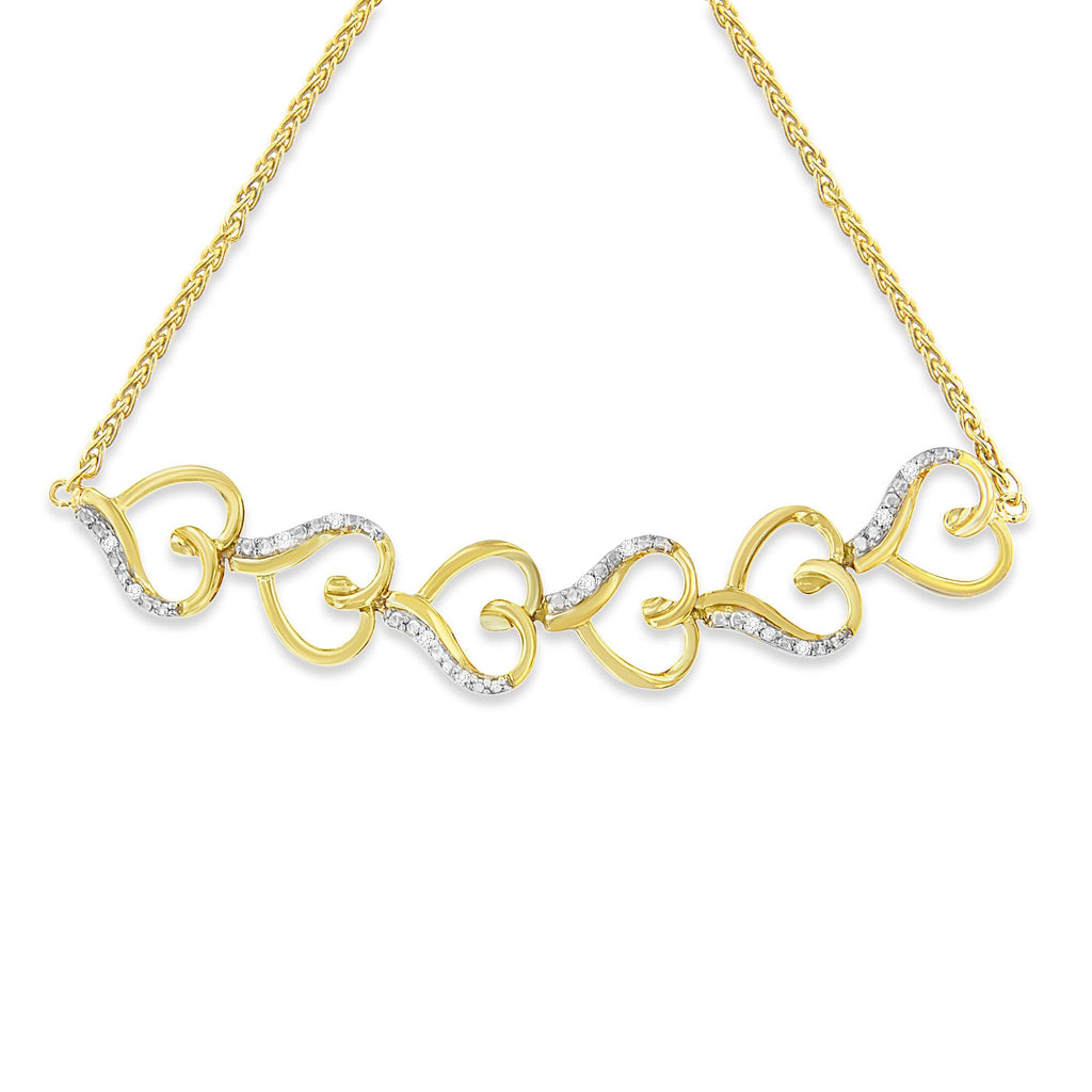 10K Yellow Gold over .925 Sterling Silver Diamond Accented Open Hearts 6in-9in Adjustable Chain Bolo Bracelet (H-I Color, I2-I3 Clarity)