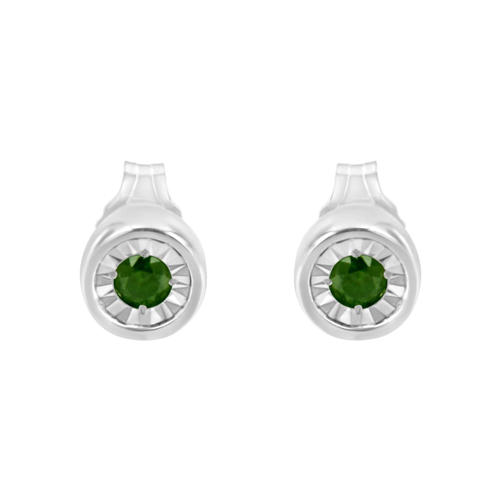 .925 Sterling Silver 1/5 Cttw Round Brilliant-Cut Green Diamond Miracle-Set Stud Earrings (Fancy Color-Enhanced, I1-I2 Clarity)