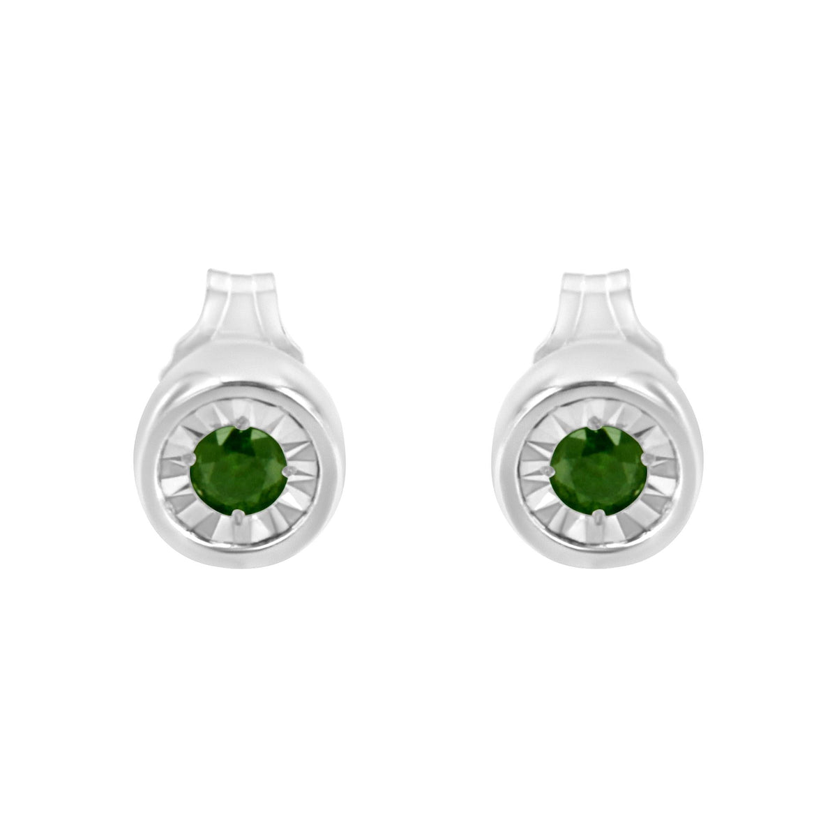 .925 Sterling Silver 1/5 Cttw Round Brilliant-Cut Green Diamond Miracle-Set Stud Earrings (Fancy Color-Enhanced, I1-I2 Clarity)