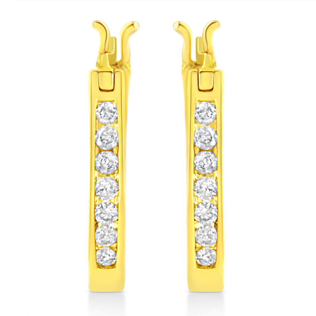 14K Yellow Gold Plated .925 Sterling Silver 1/4 Cttw Diamond Leverback 3/4 Inch Hoop Earrings (K-L Color, I2-I3 Clarity)