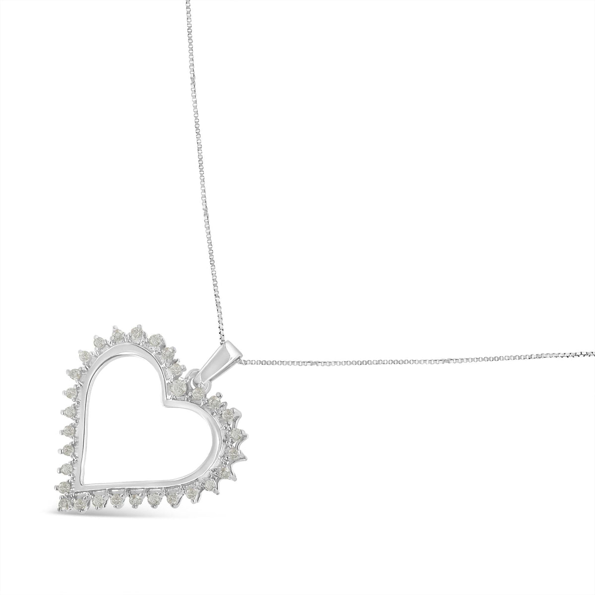 .925 Sterling Silver 1/4 cttw 3-Prong Diamond Open Heart 18in Pendant Necklace (I-J Color, I3 Clarity)