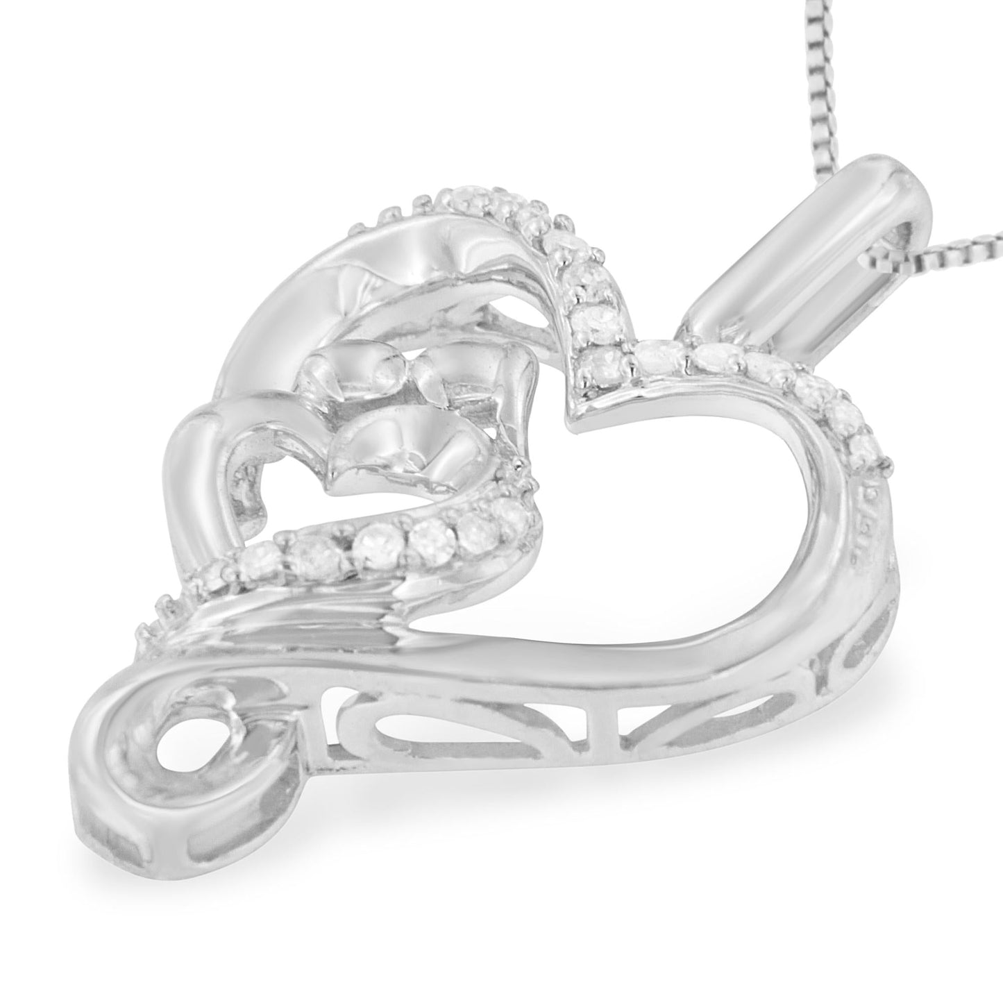 .925 Sterling Silver 1/10 cttw Diamond Mother & Child Double Open Heart 18in Pendant Necklace (I-J Color, I3 Clarity)