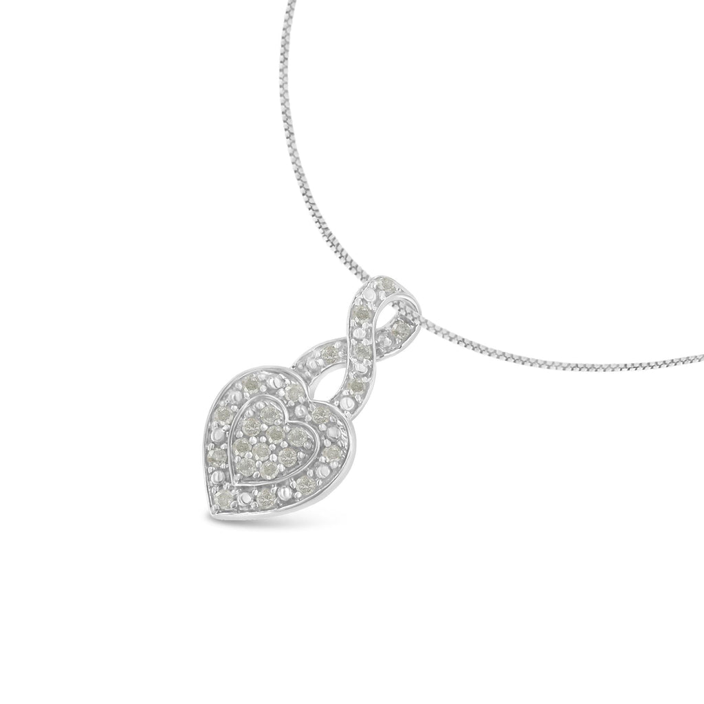 .925 Sterling Silver 1/3 Cttw Diamond Awareness Ribbon Halo Heart 18in Pendant Necklace (I-J Color, I2-I3 Clarity)
