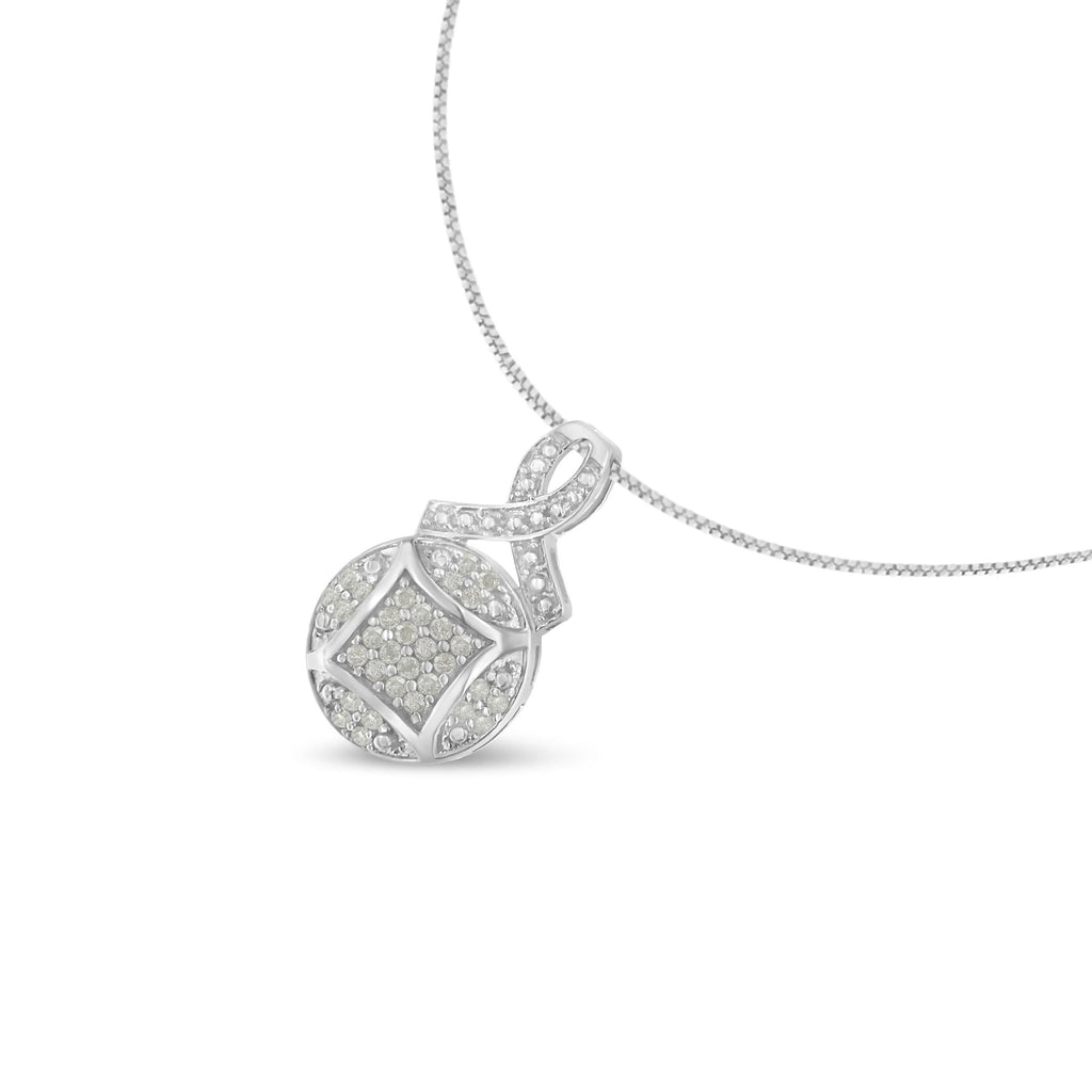 .925 Sterling Silver 1/3 cttw Diamond Ribbon and Circle Cluster 18in Pendant Necklace (I-J Color, I3 Clarity)
