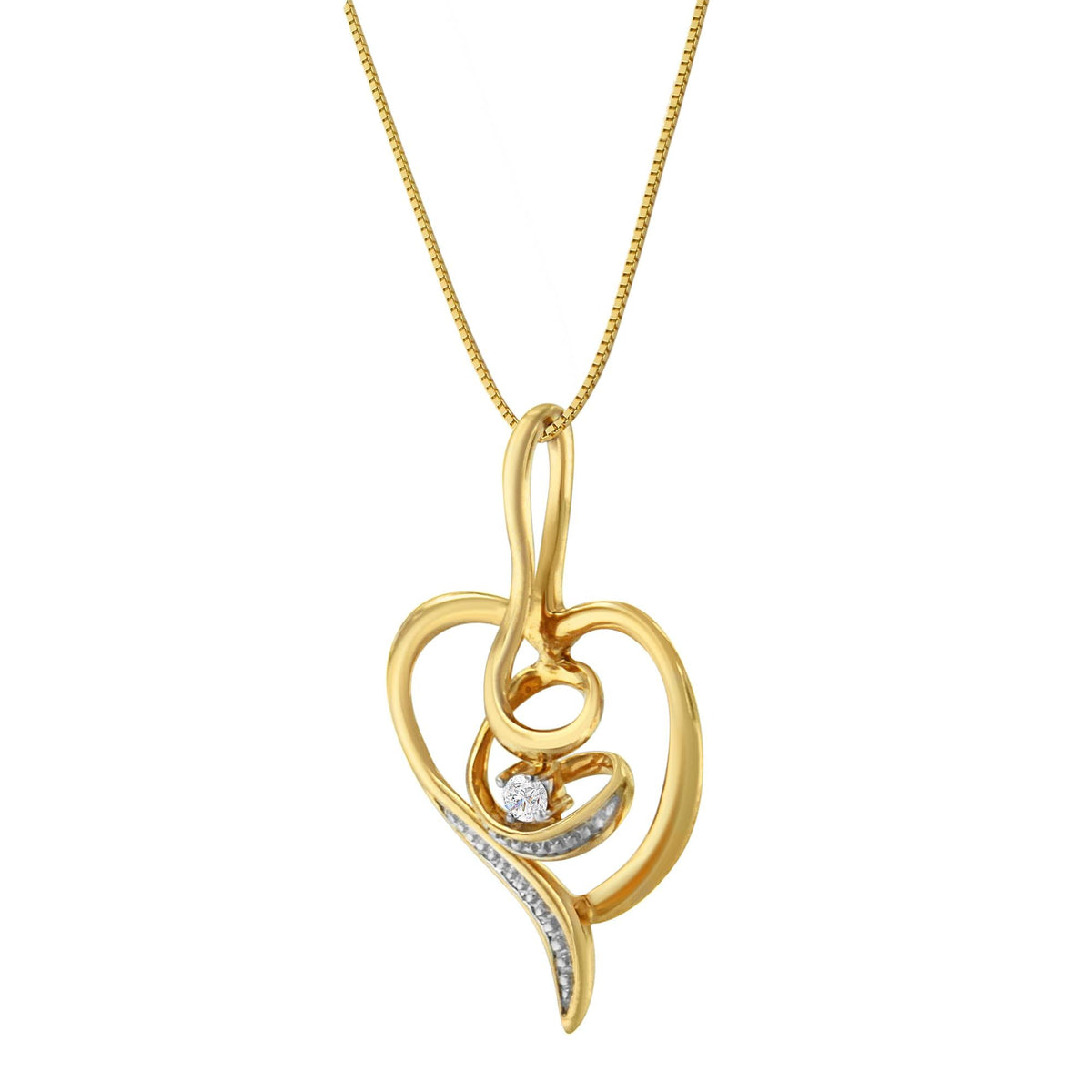 Espira 10K Yellow Gold .03 Cttw Diamond-Accented Round-Cut Diamond Swirl Open Heart 18in Pendant Necklace (I-J Color, I2-I3 Clarity)