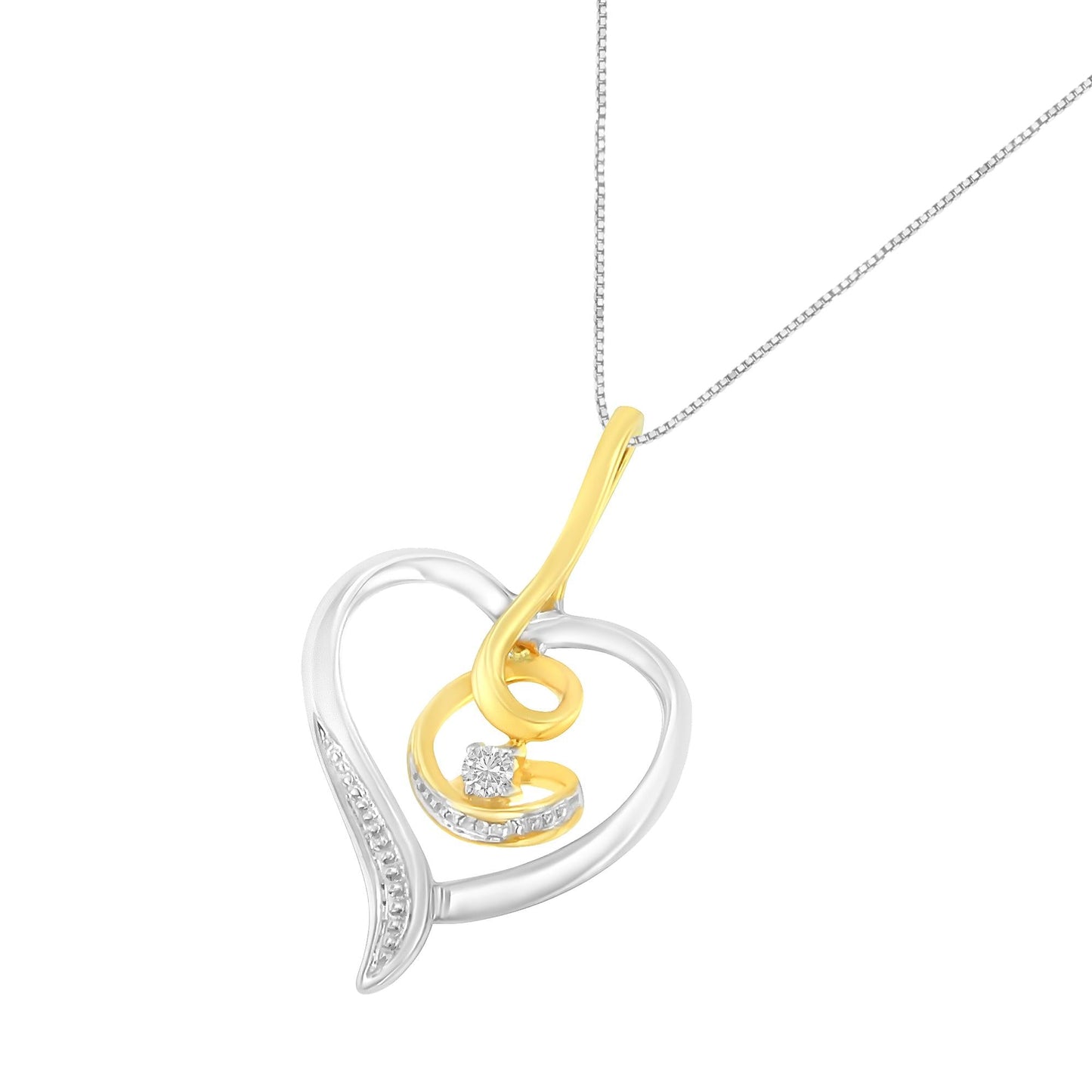 Espira 10K Two-Tone Yellow & White Gold .03 Cttw Diamond-Accented Round-Cut Diamond Swirl Open Heart 18in Pendant Necklace (I-J Color, I2-I3 Clarity)