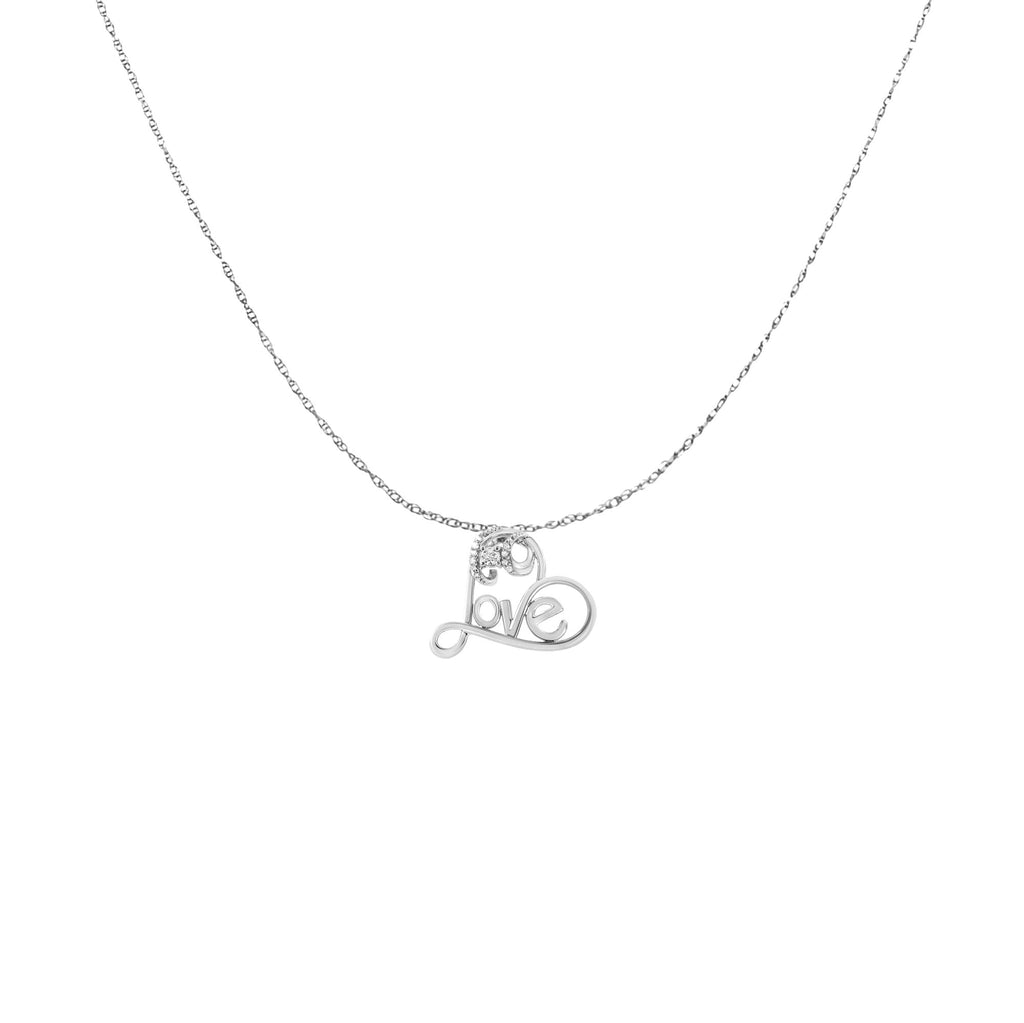 .925 Sterling Silver 1/10 Cttw Round Brilliant-Cut Diamond Accented Open Heart with Love 18in Pendant Necklace (H-I Color, I1-I2 Clarity)